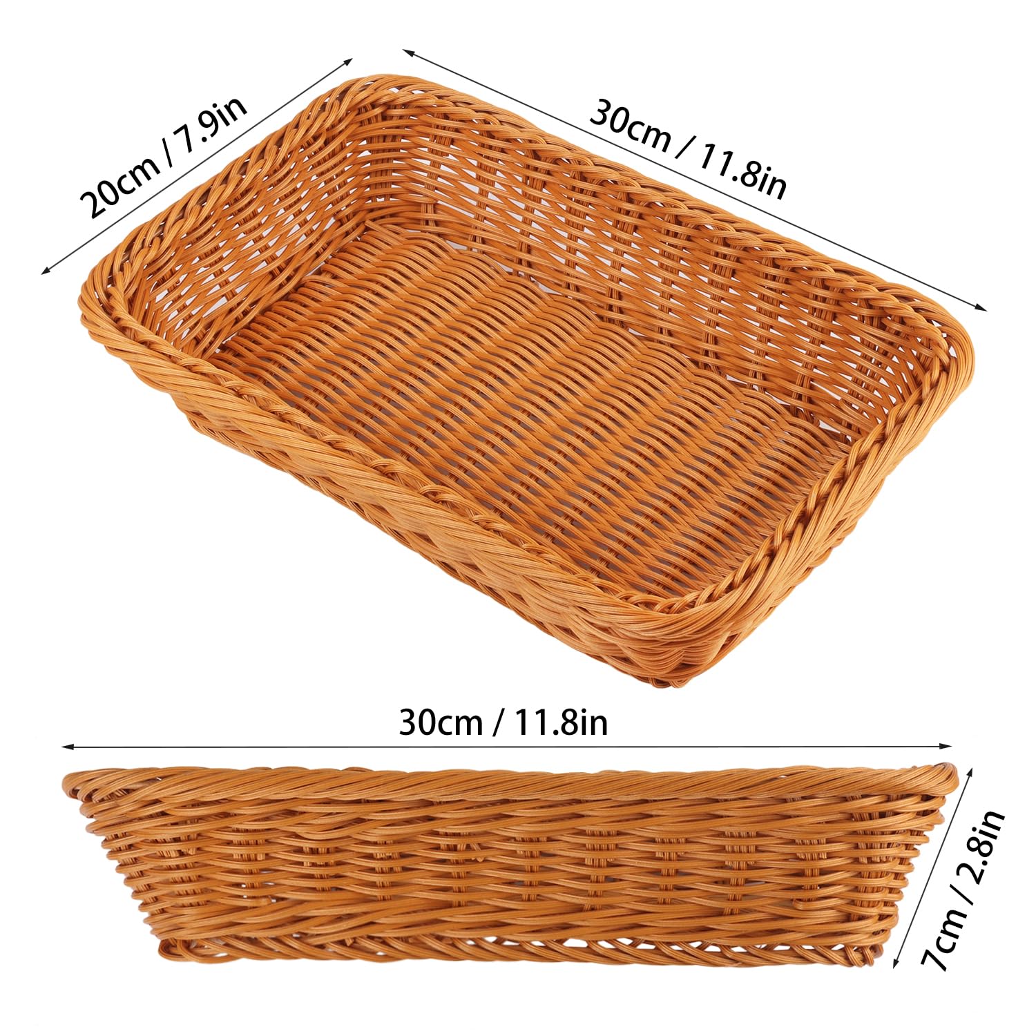 4-Piece 12 Inch Woven Wicker Bread Baskets Set - Natural Brown Rattan Serving Trays for Bread, Fruits, Vegetables & Snacks - Perfect for Restaurants, Bakeries, Family Parties & Hotels - Elegant Tabletop Display & Food Presentation
