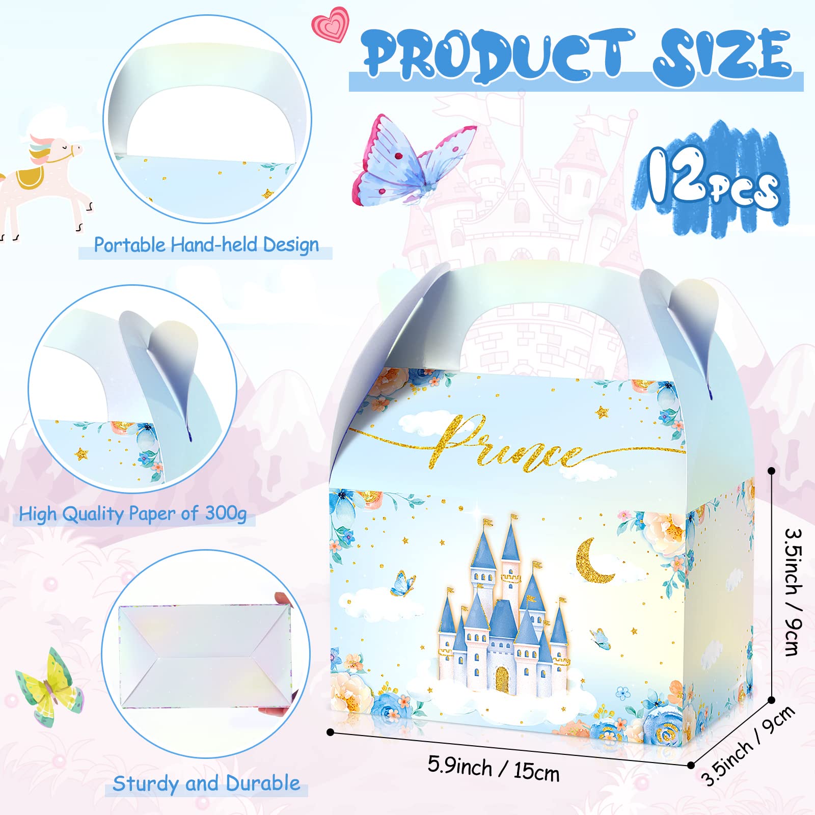 Nezyo Princess and Prince Treat Boxes - Pink & Blue Crown Cardboard Goodie Boxes for Kids Birthday Party Favors (12 Pcs) - Perfect for Royal Themed Birthday Parties, Baby Showers, and Gender Reveal Events