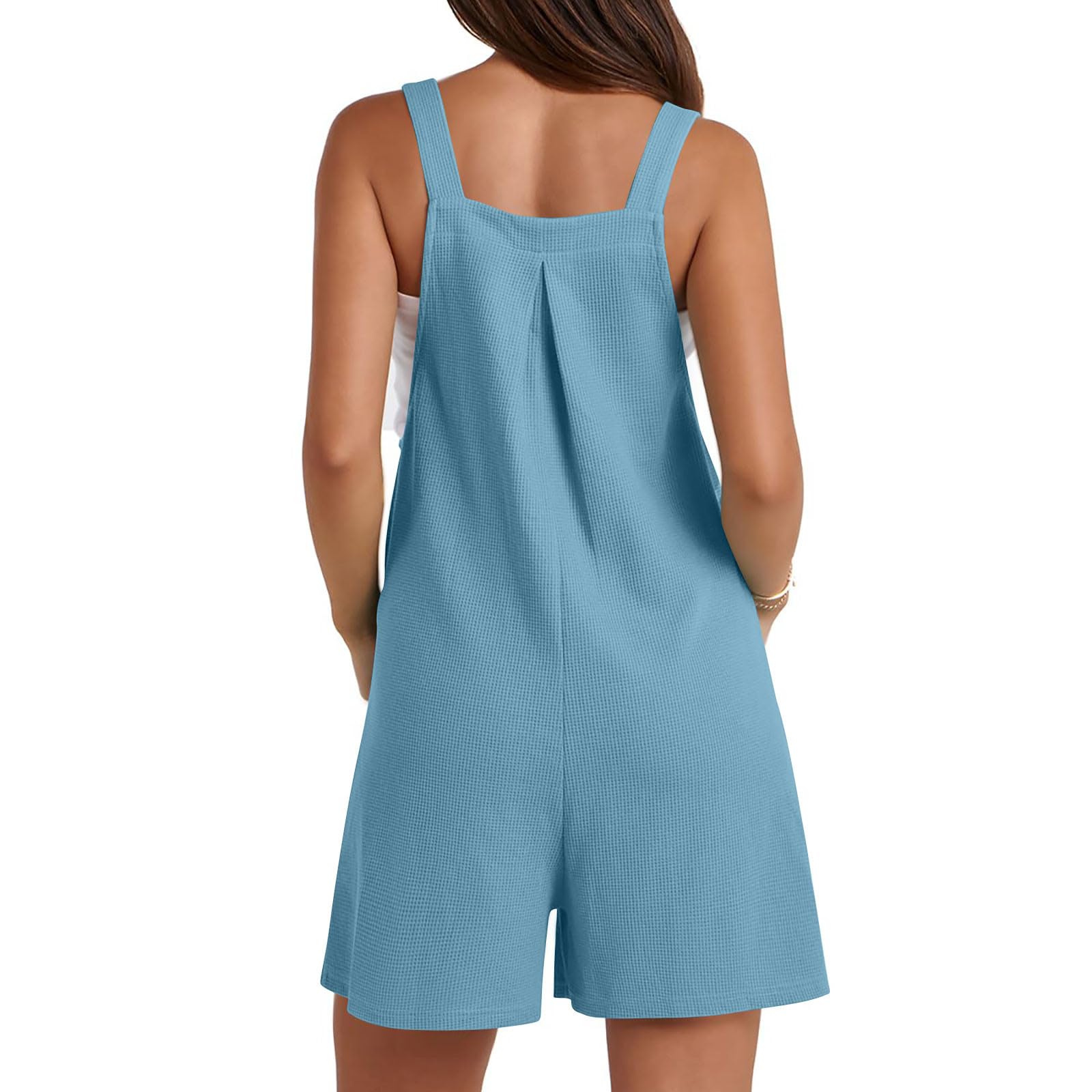 Firzero Women's Summer Rompers 2024 - Sleeveless Waffle Jumpsuit with Button Straps | Casual & Dressy Shorts Overalls for Beach, Vacation & Outdoor Activities