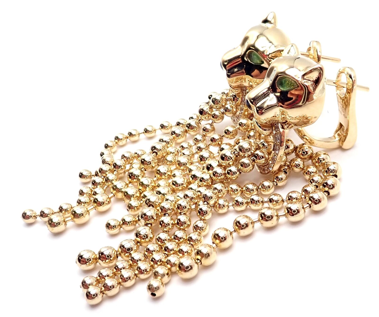 Authentic Cartier Panther Panthere 18k Gold Diamond Tsavorite Onyx Earrings | Luxury Jewelry for Women | Perfect for Weddings, Parties & Special Occasions