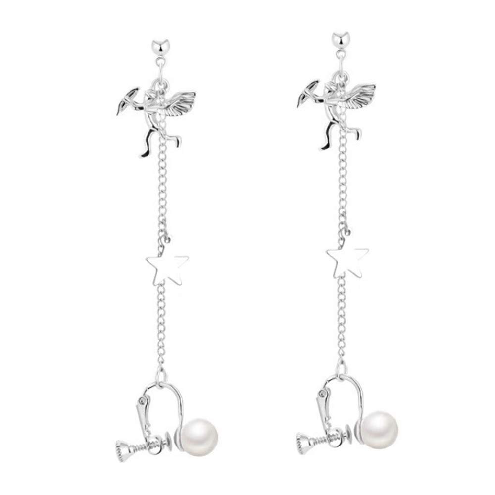 Angel Cupid Pearl Clip-On Earrings for Women - Dangle Chain Star Adjustable Cartilage Earrings - Aesthetic Anime Jewelry Gift for Her | Perfect for Parties, Cosplay & Everyday Wear