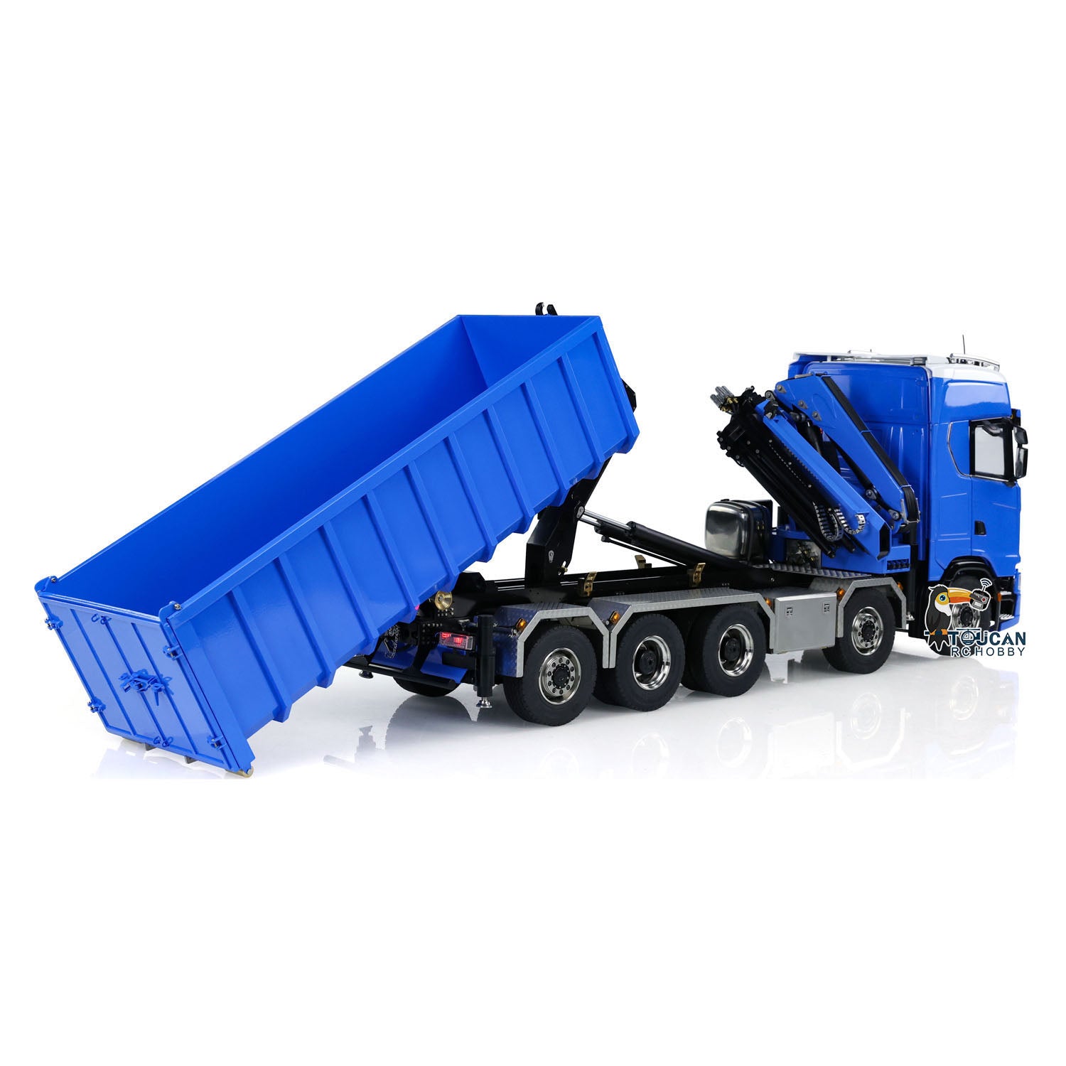 1:14 Scale 770S 5-Axle 10x10 Metal Chassis RC Hydraulic Dump Truck with Remote Control Crane & Roll Off Dumper - Frsky XE Lite RC Construction Vehicle Model for Off-Road Play & Professional Simulation