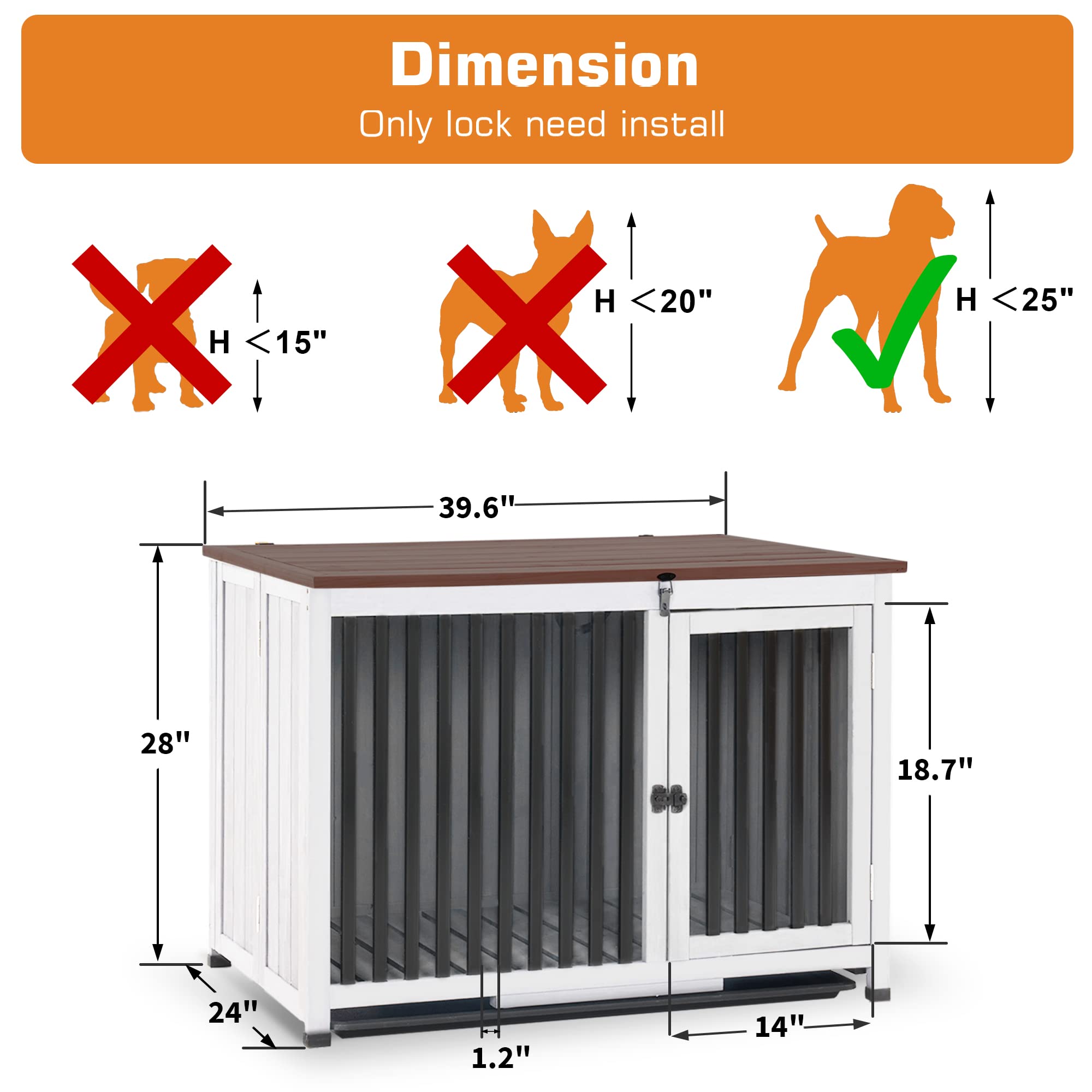 MCombo Solid Wood Dog Crate Furniture - Foldable Portable Indoor Dog Kennel End Table with Removable Tray (Large, White & Brown) - Perfect for Living Room, Bedroom & Pet-Friendly Home Decor