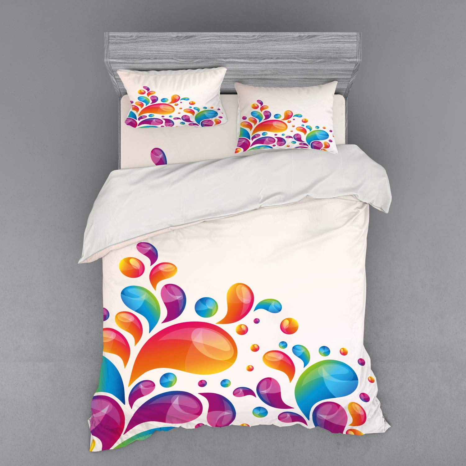 Ambesonne Abstract Gradient Raindrop Design 4-Piece Queen Bedding Set - Duvet Cover, Shams & Fitted Sheet - Colorful Splash Style for Modern Bedrooms