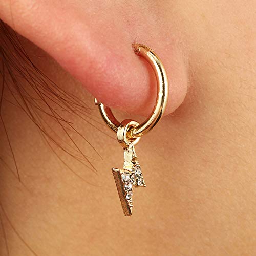 Trendy Small Gold Hoop Earrings with Crystal Lightning Bolt, Star, Cross, Spike & Butterfly Charms - Punk Jewelry for Women | Perfect Gift for Parties, Concerts & Everyday Wear