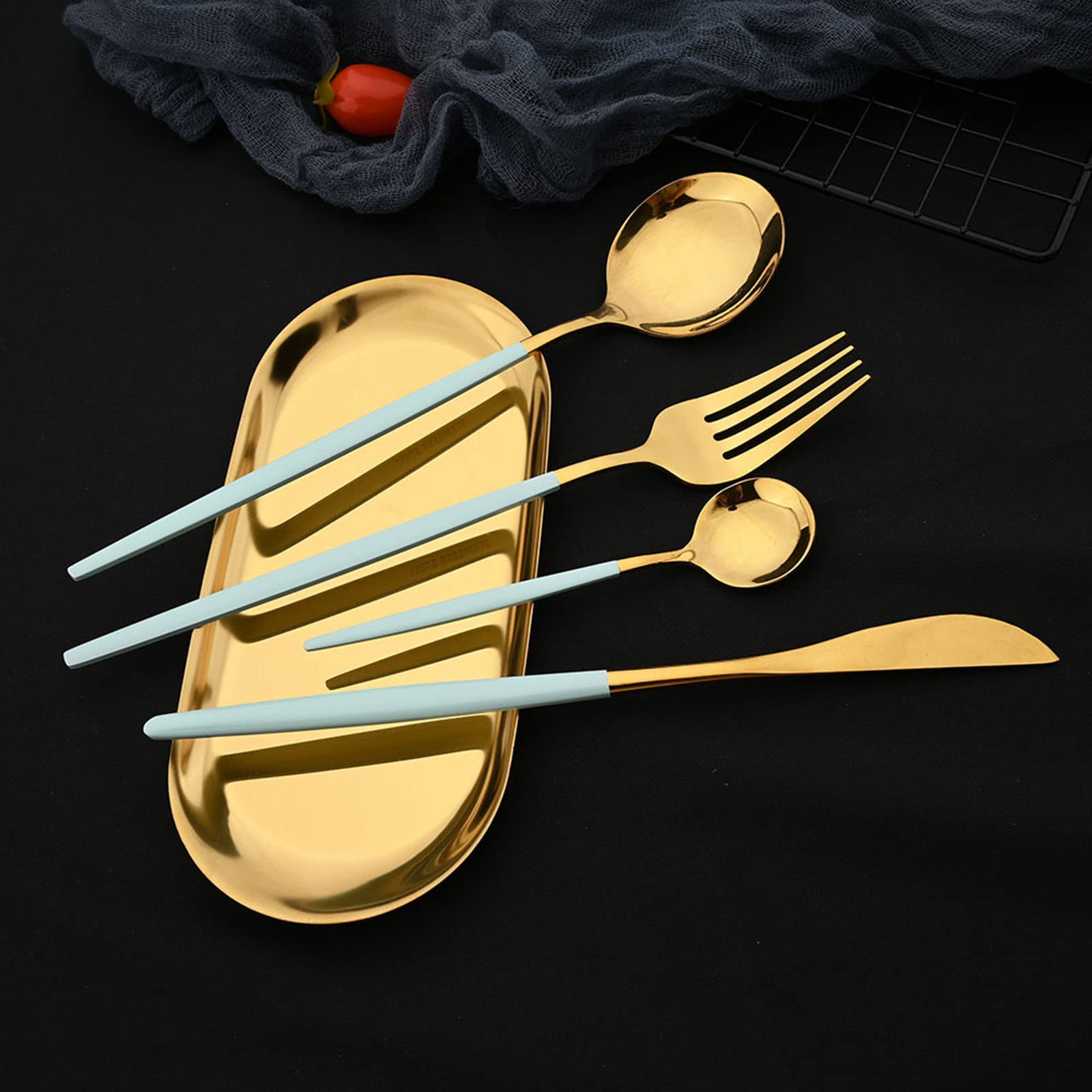 Premium 24-Piece Stainless Steel Flatware Set - Mint Green & Gold Mirror Finish Cutlery Set with Gift Box, Service for 6 | Elegant Tableware for Dinner Parties, Wedding Gifts & Home Decor
