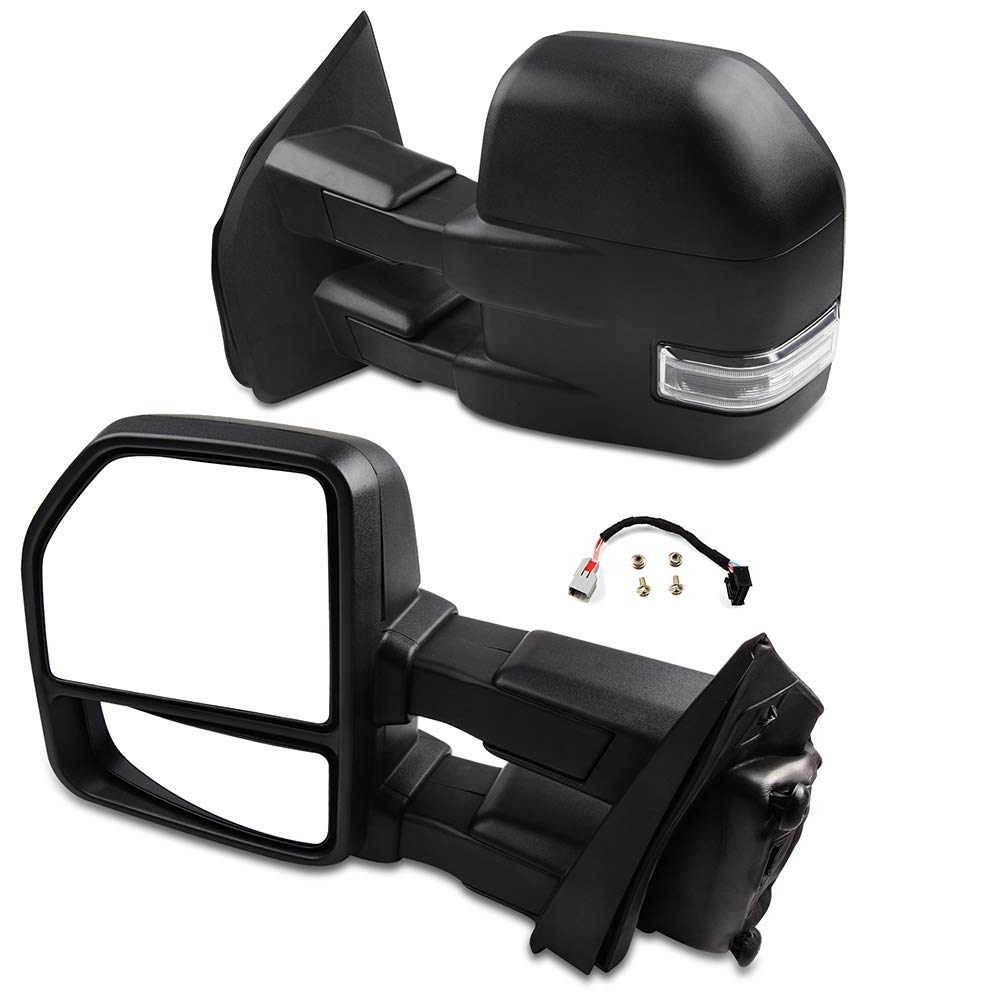2015-2017 Ford F150 Power Heated Towing Mirrors with Turn Signal & Puddle Light - Black Housing & Conversion Plug (LH/RH Pair) - Perfect for Enhanced Visibility & Safe Towing