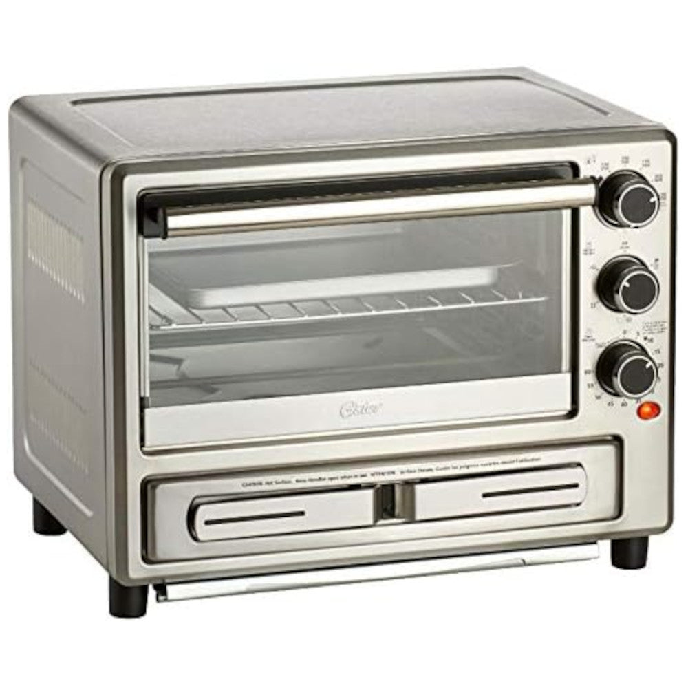 OSTER Stainless Steel Convection Oven with Pizza Drawer - Countertop Toaster Oven for Baking, Roasting & Broiling - Includes Home Essentials Warranty - Perfect for Small Kitchens & Pizza Lovers