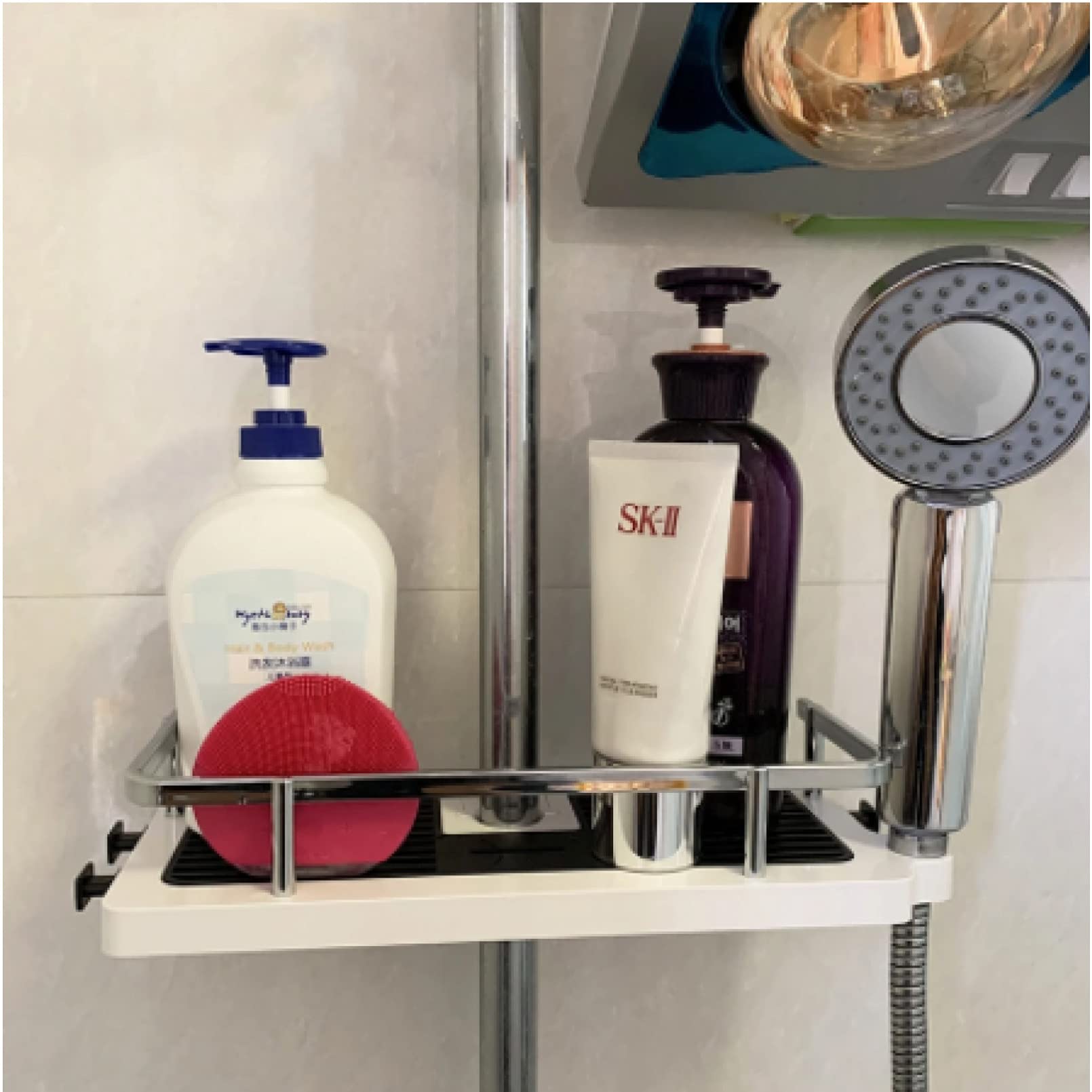 CGLOVEWYL No Drill Shower Storage Organizer - Wall Mount Bathroom Shelf for Shampoo, Soap & Toiletries - Space Saving Floating Rack for Small Bathrooms & Apartments (Perfect for Showers, Tubs & Vanities)