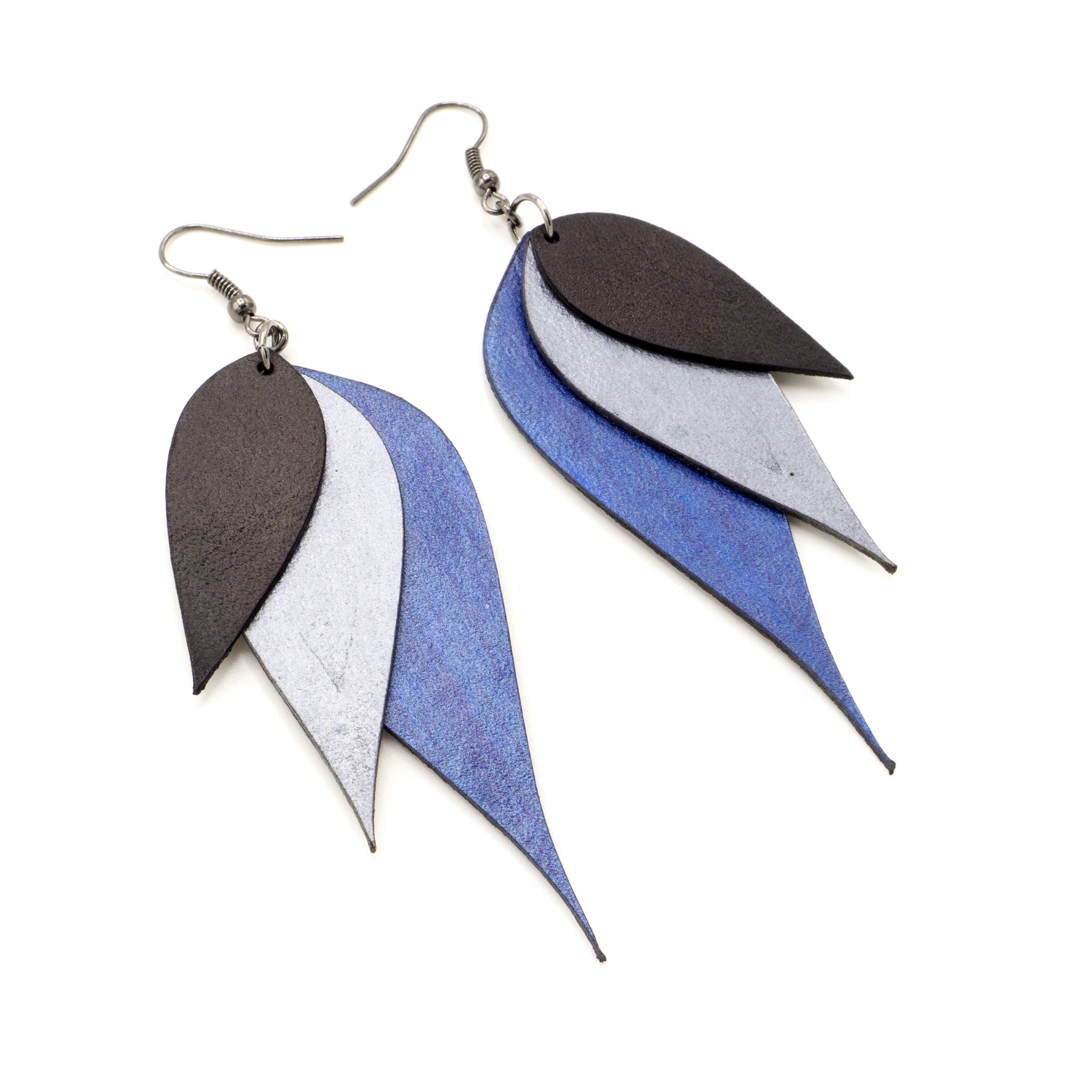Elegant Airos Leather Earrings with Purple Pearl, Silver & Black Accents | Handmade Boho Jewelry for Women | Perfect for Parties, Weddings & Everyday Wear
