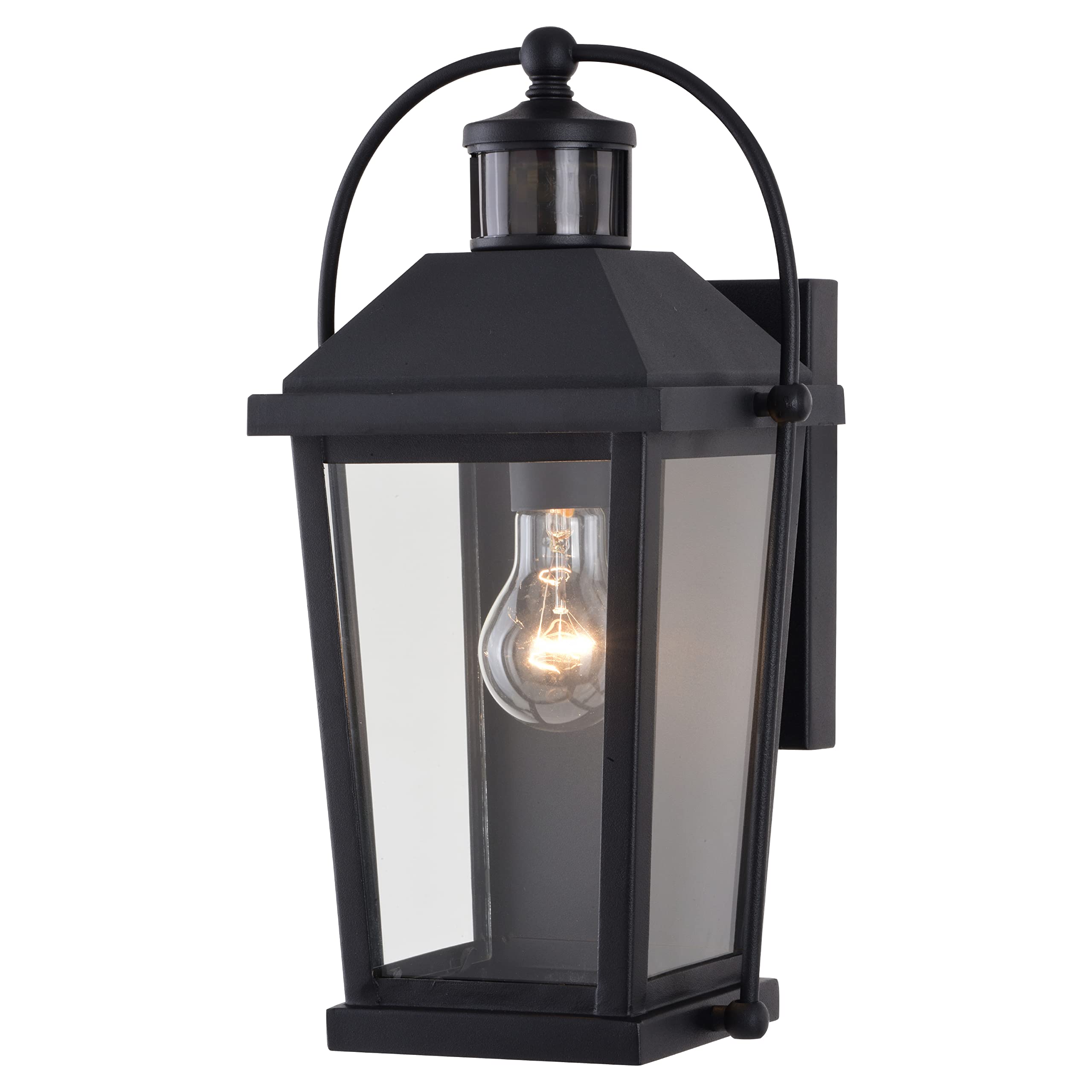 VAXCEL Lexington Black Motion Sensor Outdoor Wall Light - Dusk to Dawn Aluminum Fixture with Clear Glass - Perfect for Porch, Garage & Entryway Lighting