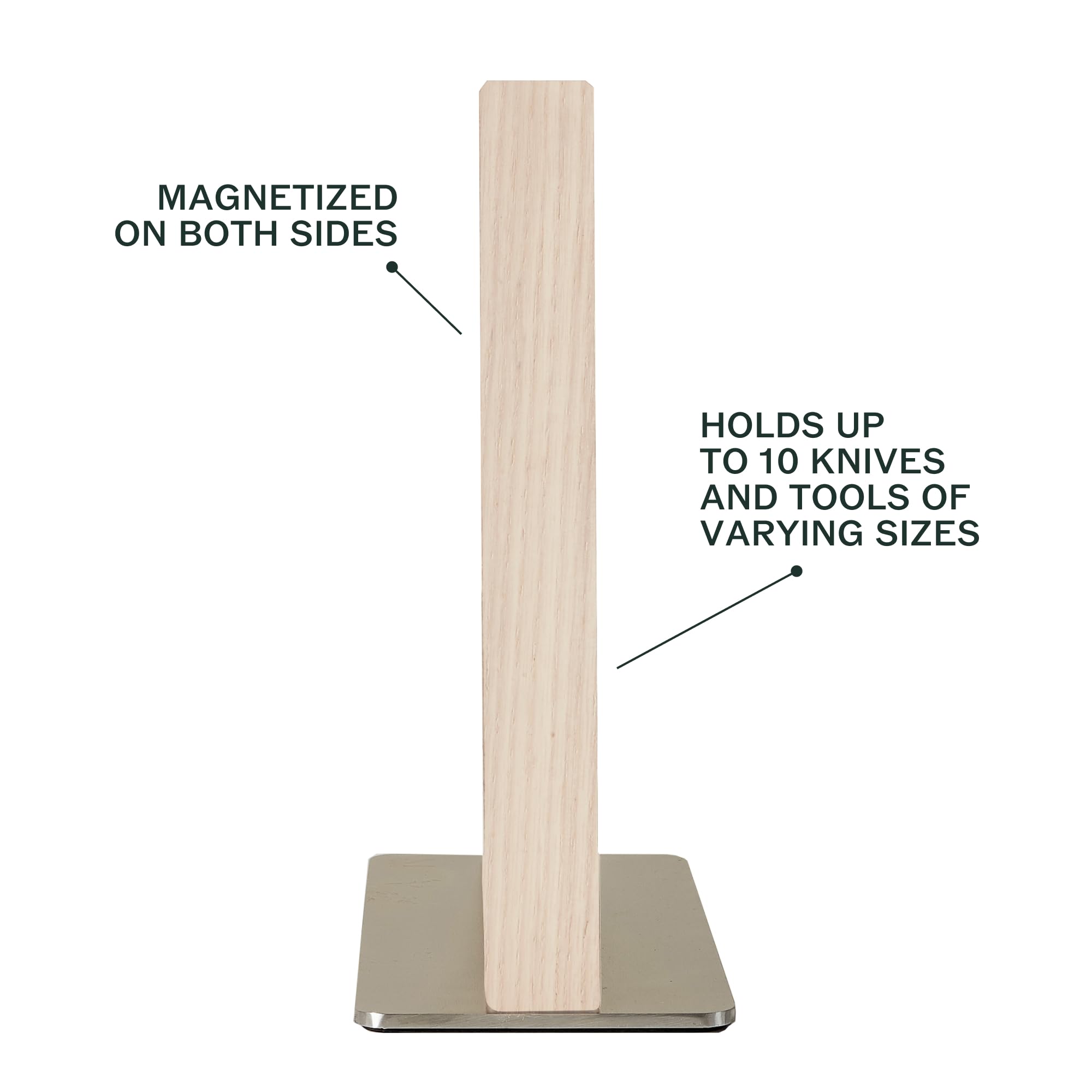 Magnetic Wood Knife Stand - Modern Knife Block for Safe Storage & Display of 10 Knives - Large Capacity White Ash Knife Holder for Kitchen Countertop & Chef's Workspace