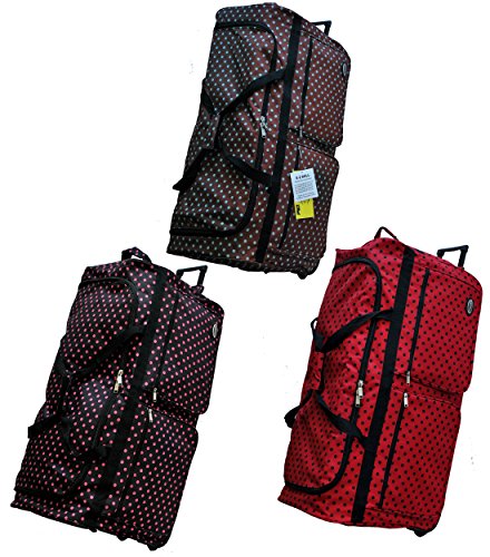 EZ Roll 36 Polka Dots Rolling Duffel Bag - 3 Color Options (Brown/Aqua) for Travel, Gym & Weekend Getaways | Spinner Luggage with Wheels