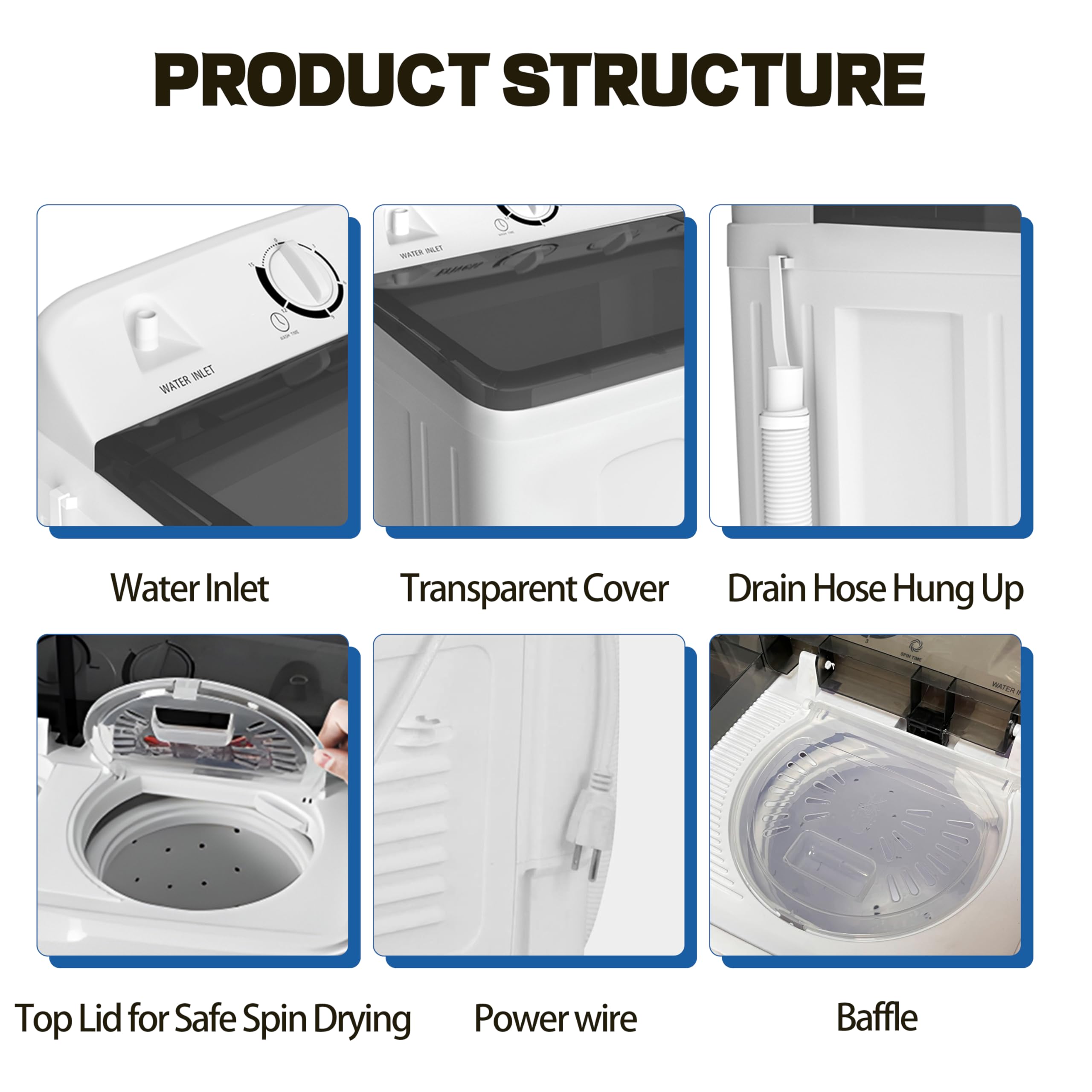Portable Twin Tub Washing Machine 32lbs Capacity - 20lbs Washer & 12lbs Spinner with Timer - Compact Laundry Solution for Camping, Apartments, RVs, Dorms - Ideal for Small Spaces & Travel (Black)