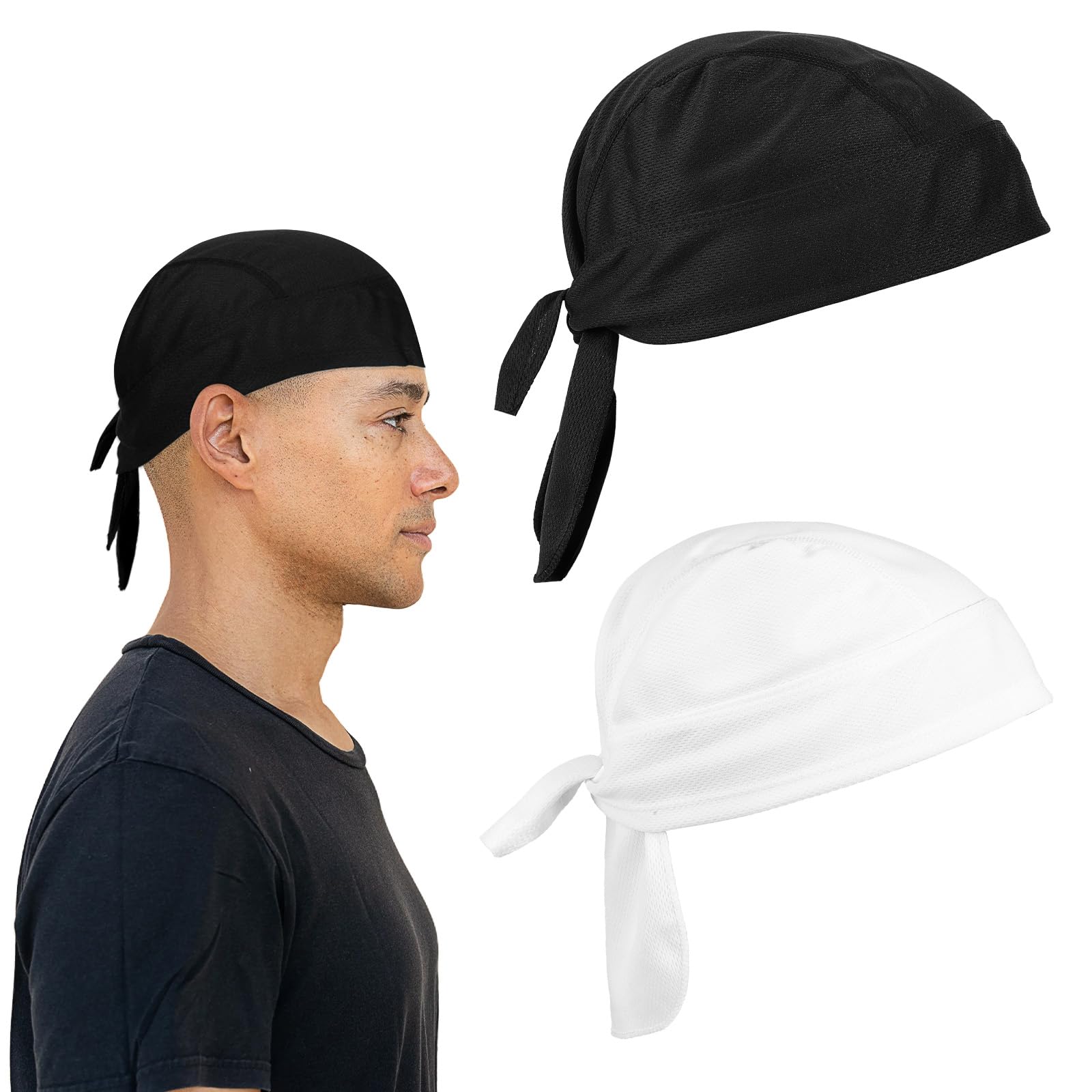 2Pcs Cooling Durags for Men & Women - Sweat Wicking Bandanas, Breathable Helmet Liner Beanie Cap - Perfect for Workouts, Sports & Renaissance Costumes