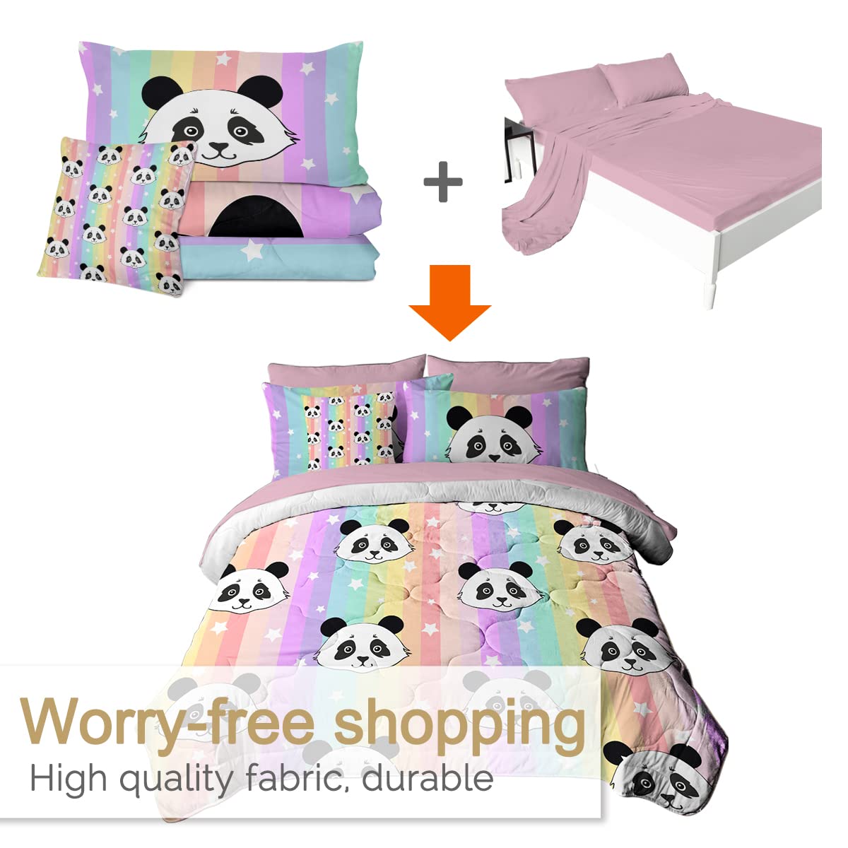 **BlessLiving Kids Panda Comforter Set - 8-Piece Queen Size Bedding for Boys & Girls, Ultra Soft Microfiber Comforter & Sheet Set, All-Season Durable Bed in a Bag - Perfect for Kids' Bedrooms, Sleepovers & Cozy Nights**