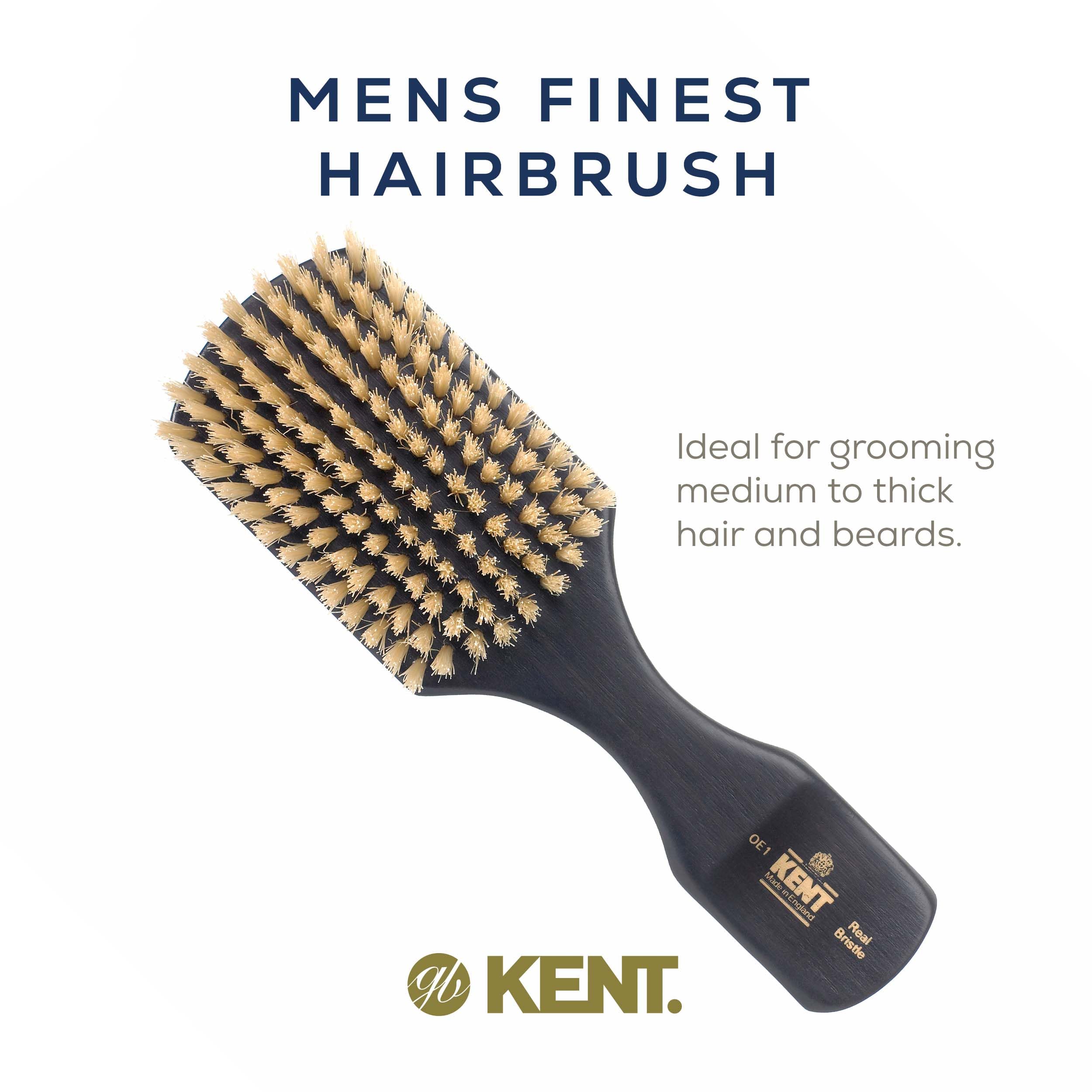 Kent OE1 Boar Bristle Club Brush - Travel Size Natural Hair Brush for Men & Beard - Premium Ebony Wood Wave Brush for Styling & Grooming - Perfect for Home, Travel & Salon Use