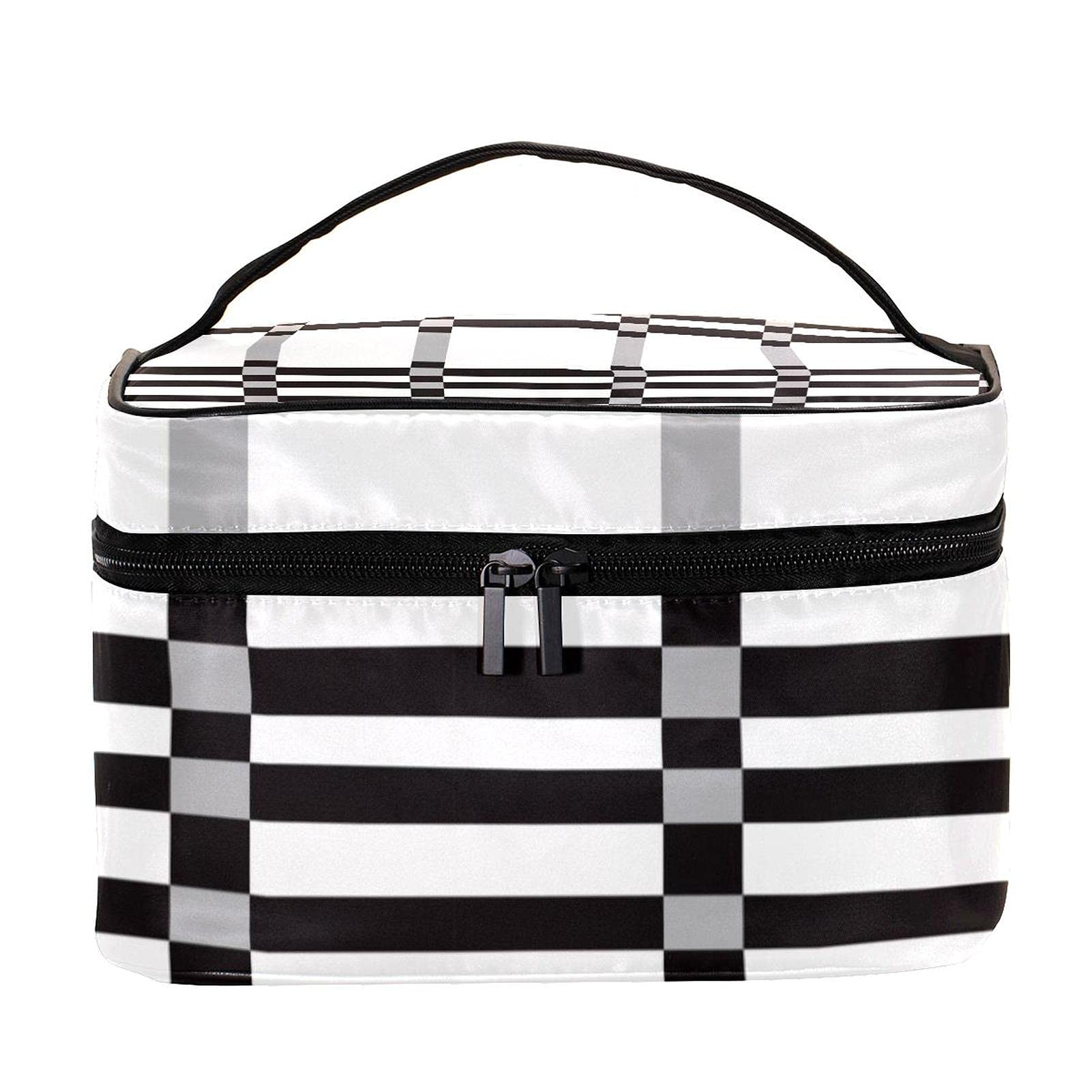 Black Plaid Check Travel Makeup Bag - Large Cosmetic Organizer for Women & Girls - Perfect for Travel & Daily Use