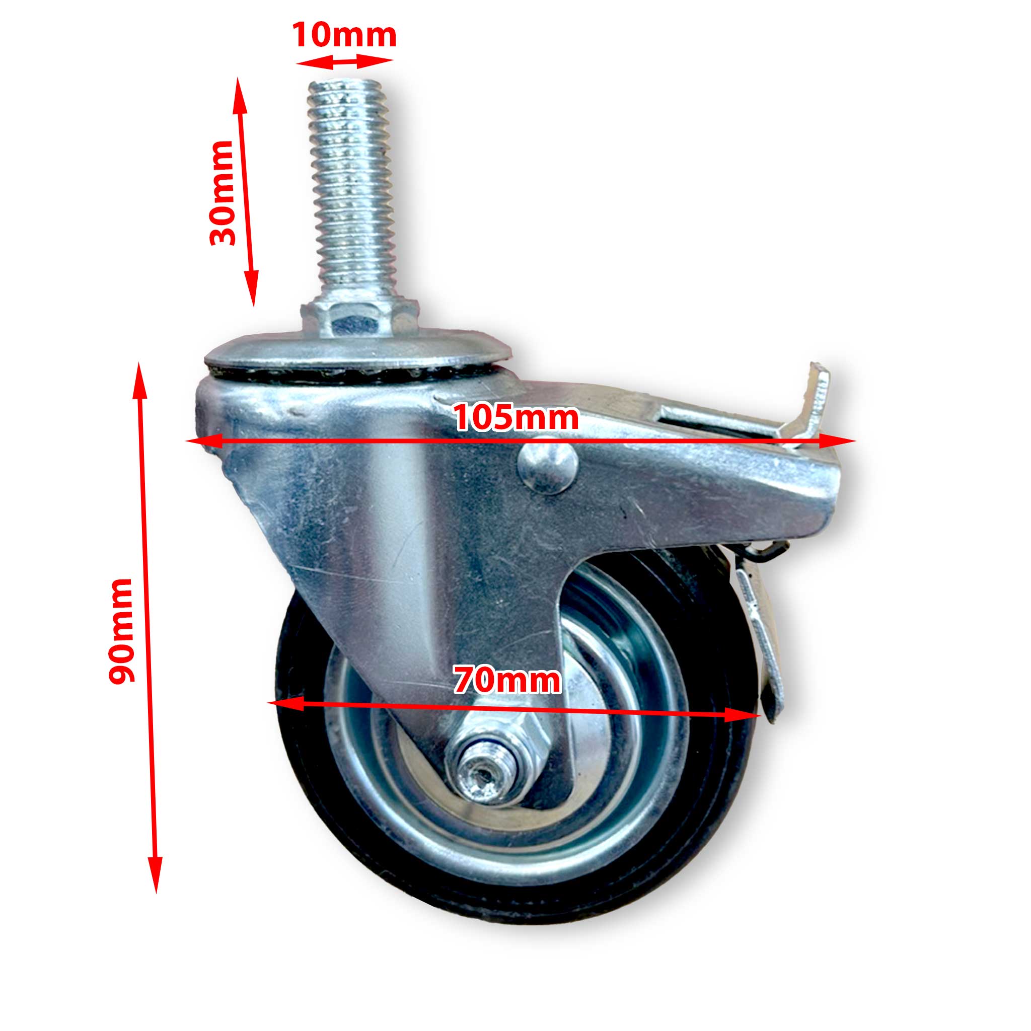 Heavy Duty Rubber Caster Wheels for Extractor Legs - Galvanized Steel Frame with Brake System - Ideal for Industrial Equipment, Warehouse Carts, and Workshop Mobility