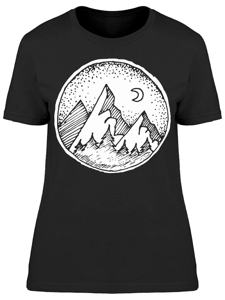 Hand Drawn Mountain Emblem T-Shirt for Women - Stylish Graphic Tee for Casual Wear, Outdoor Adventures & Everyday Fashion