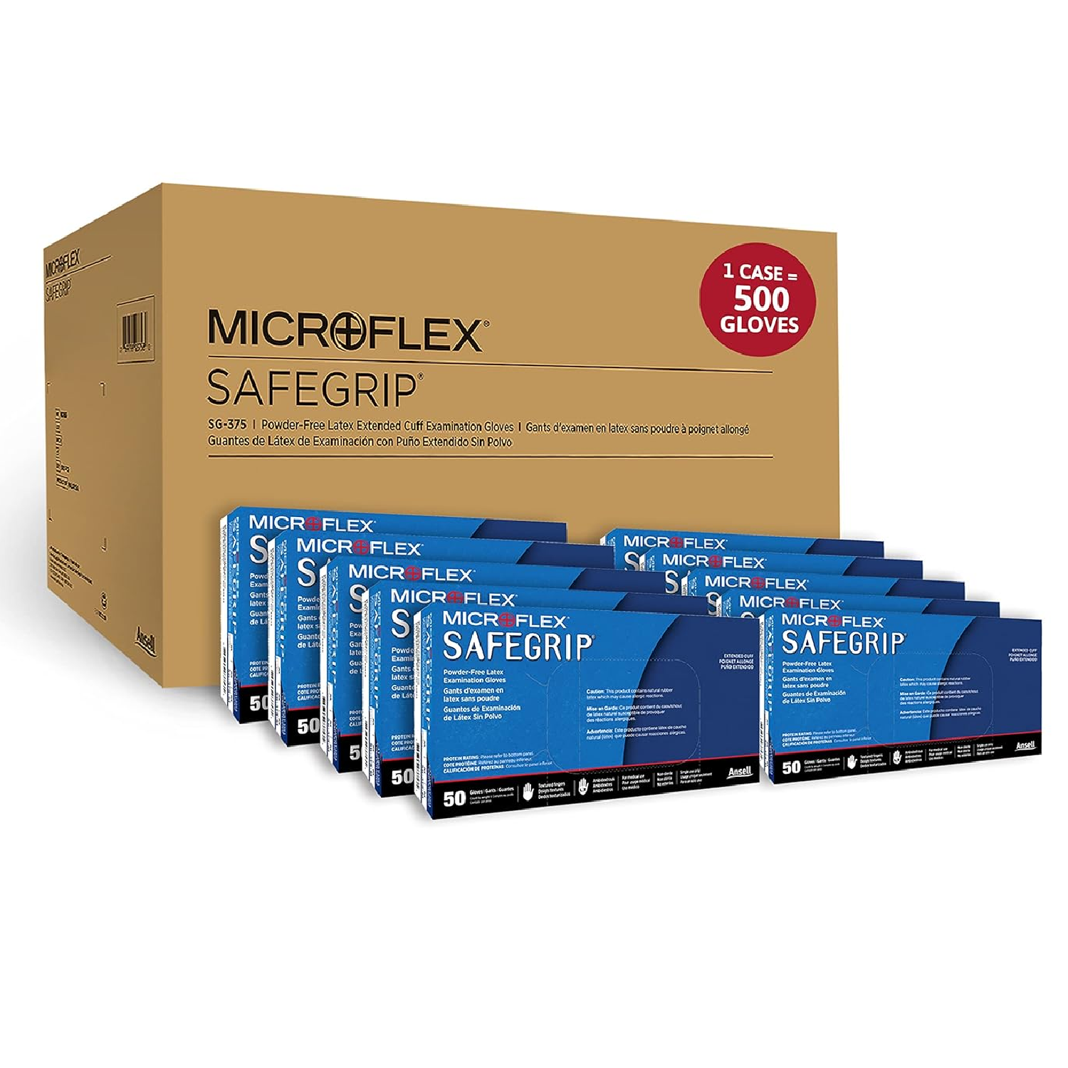 Microflex SG375L Safe Grip Textured Work Gloves - Large Size (10 Case Pack, 500 Gloves) - Ideal for Construction, Warehouse, and Heavy-Duty Tasks