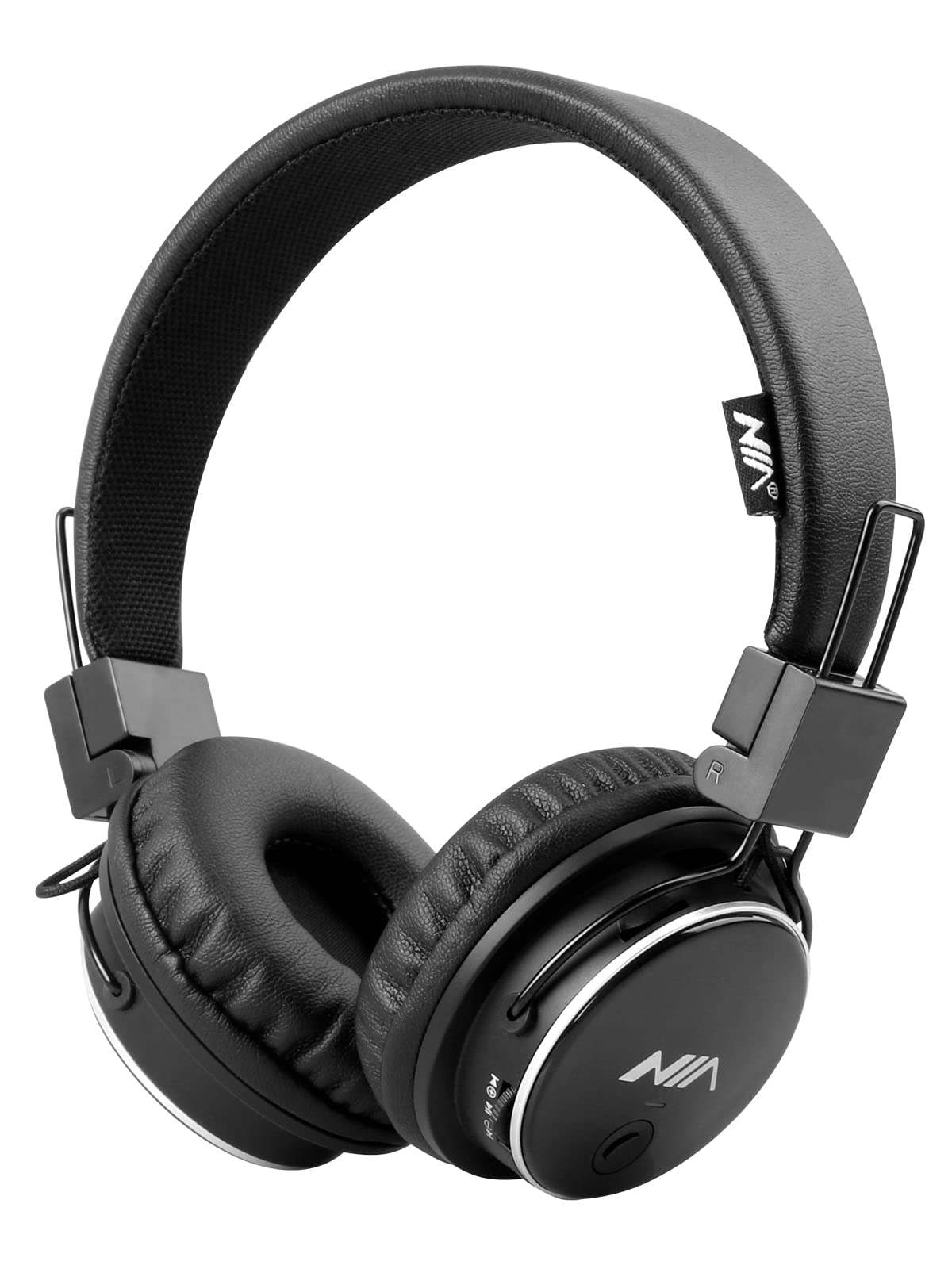 NIA Wireless Over Ear Headphones - Foldable Bluetooth Headset with Stereo Bass, 3.5mm Jack, Built-in Mic, MP3 Player & FM Radio - for Kids, Teens, Phone & Tablet Use - Perfect for School, Travel & Gaming - Black