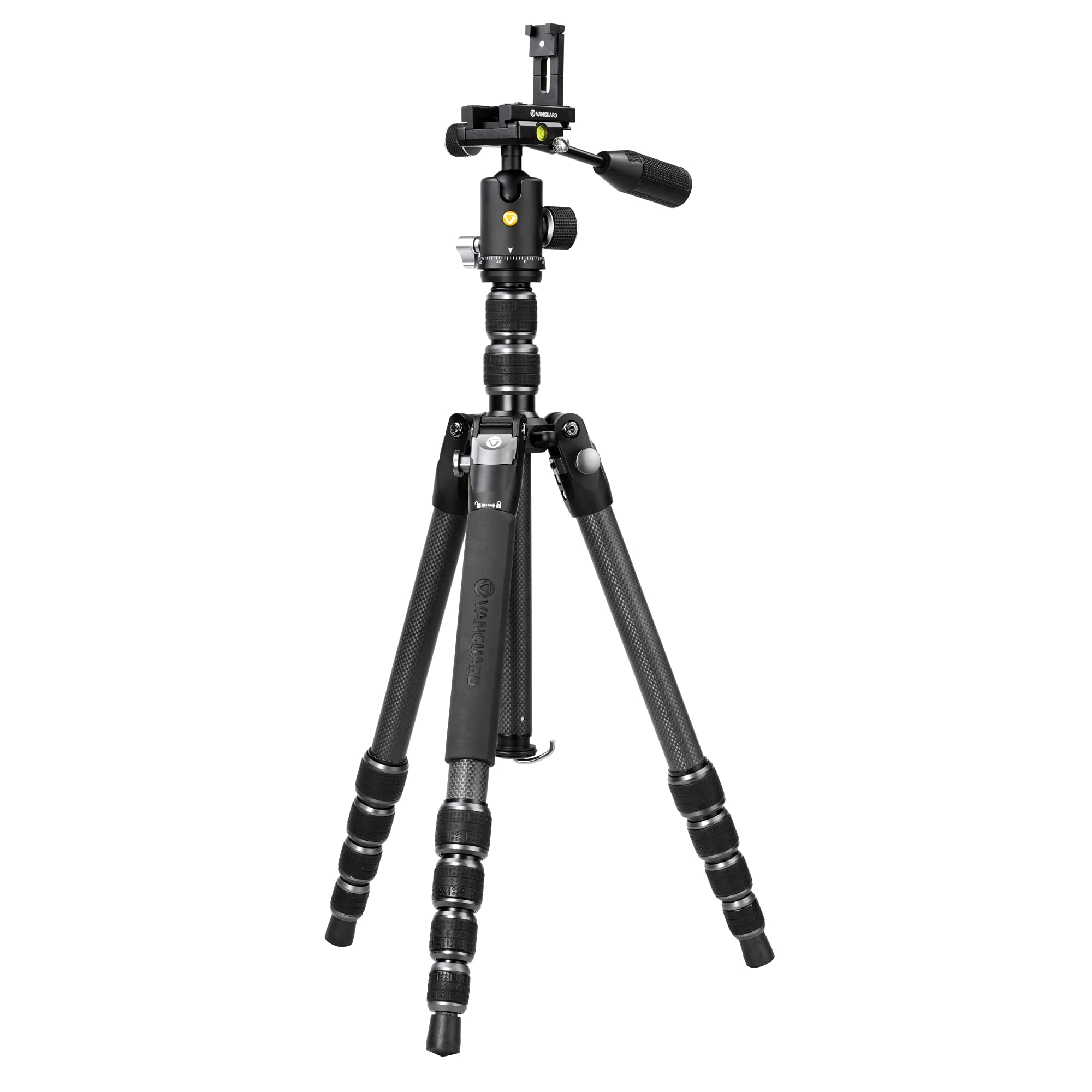 Vanguard VEO3T235CBP Carbon Fiber Travel Tripod with Ball Head - Lightweight & Compact for Travel Photography, Vlogging, and Outdoor Adventures - Includes Removable Pan Handle & Quick Shoe with Built-in Smartphone Holder