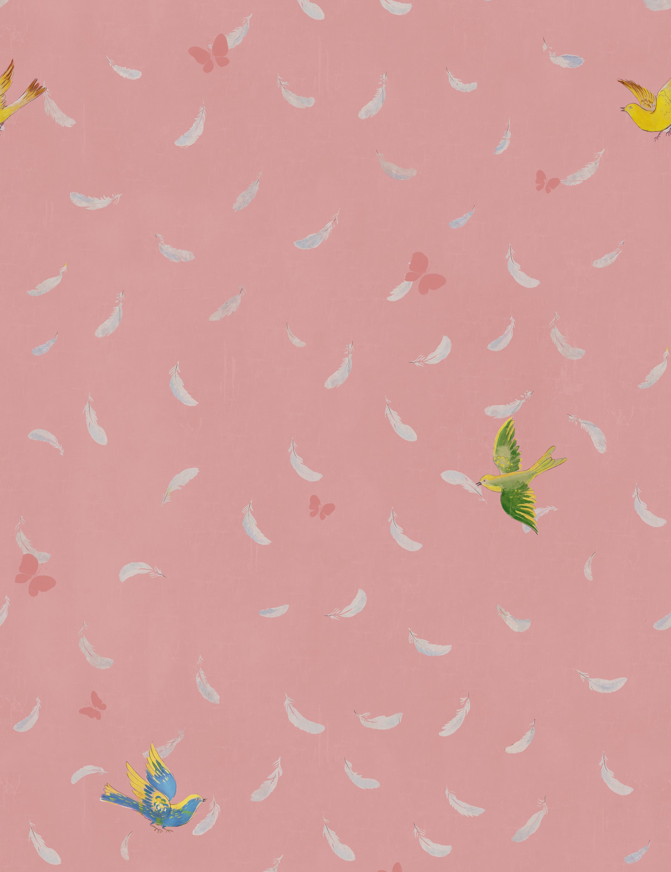 Paule Marrot Feathers Wallpaper - Pink Floral Vintage Design - Perfect for Bedroom, Nursery & Boho Home Decor