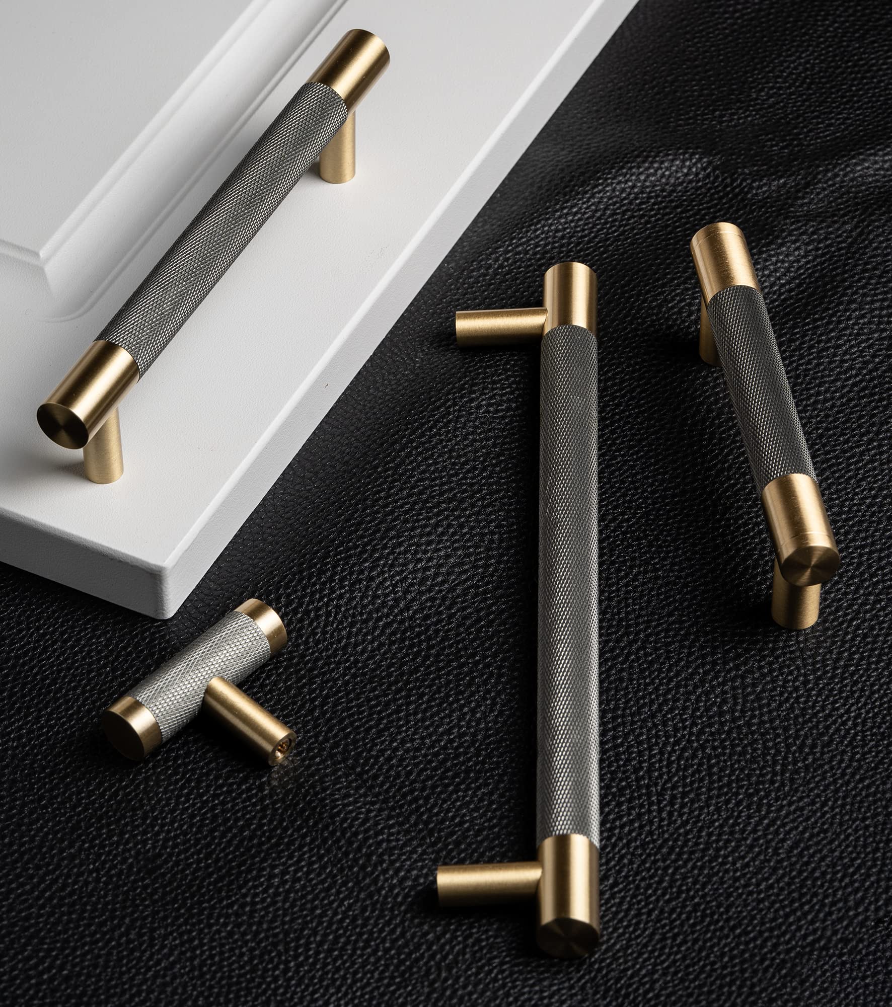 Linkaa Cabinet Handles - 5 Pack Knurled Gold Bar Pulls for Kitchen Cabinets & Drawers (7.5''/192mm) - Acrylic Drawer Knobs in Antique Brass - Perfect for Modern Kitchens, Bathrooms & Furniture Upgrades