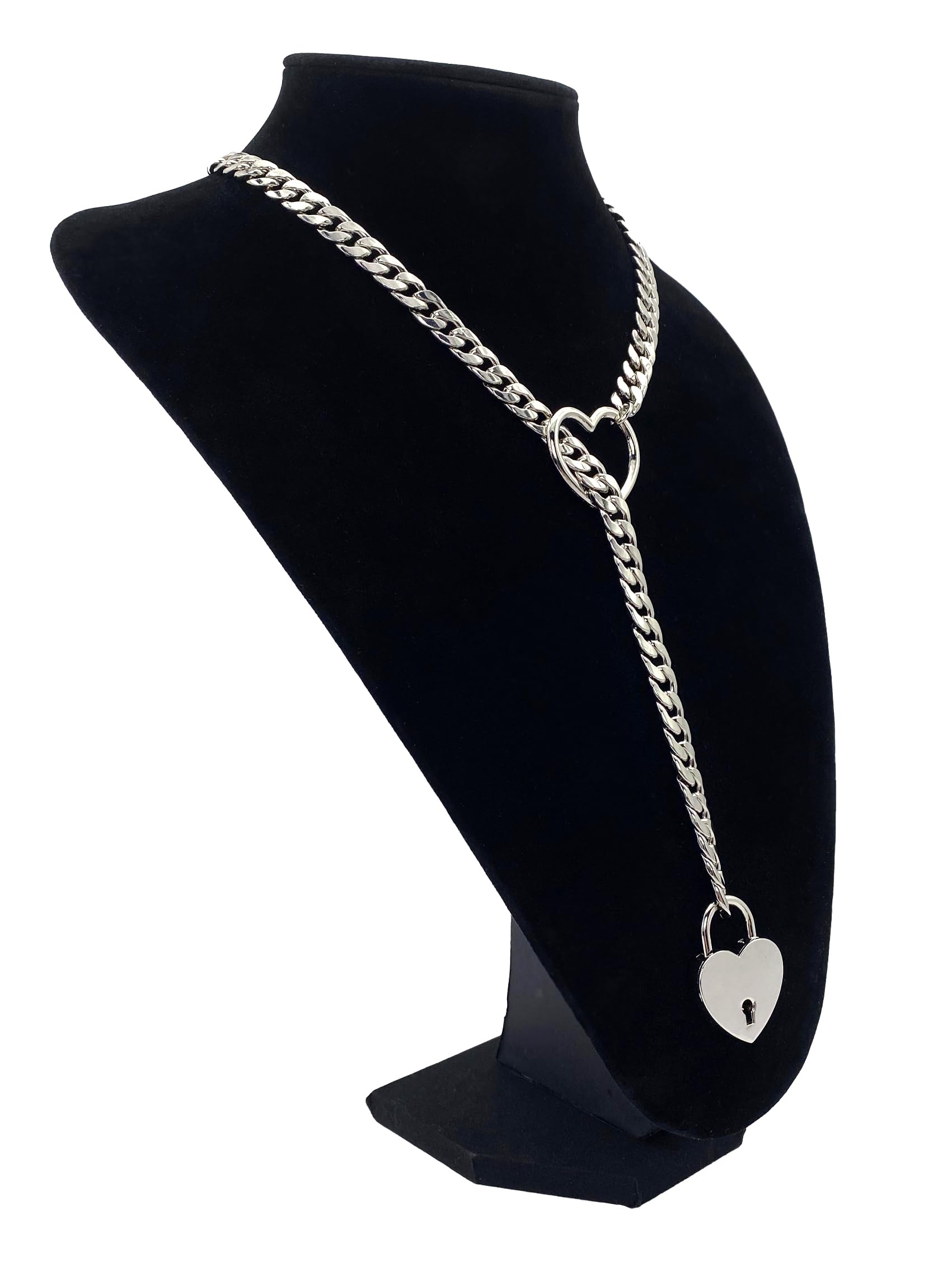 Paloli Women's Punk Rock Cuban Chain Necklace - Adjustable Lariat Y-Necklace with Heart Locker & Key - Perfect for Rock Concerts, Date Nights & Boho Fashion