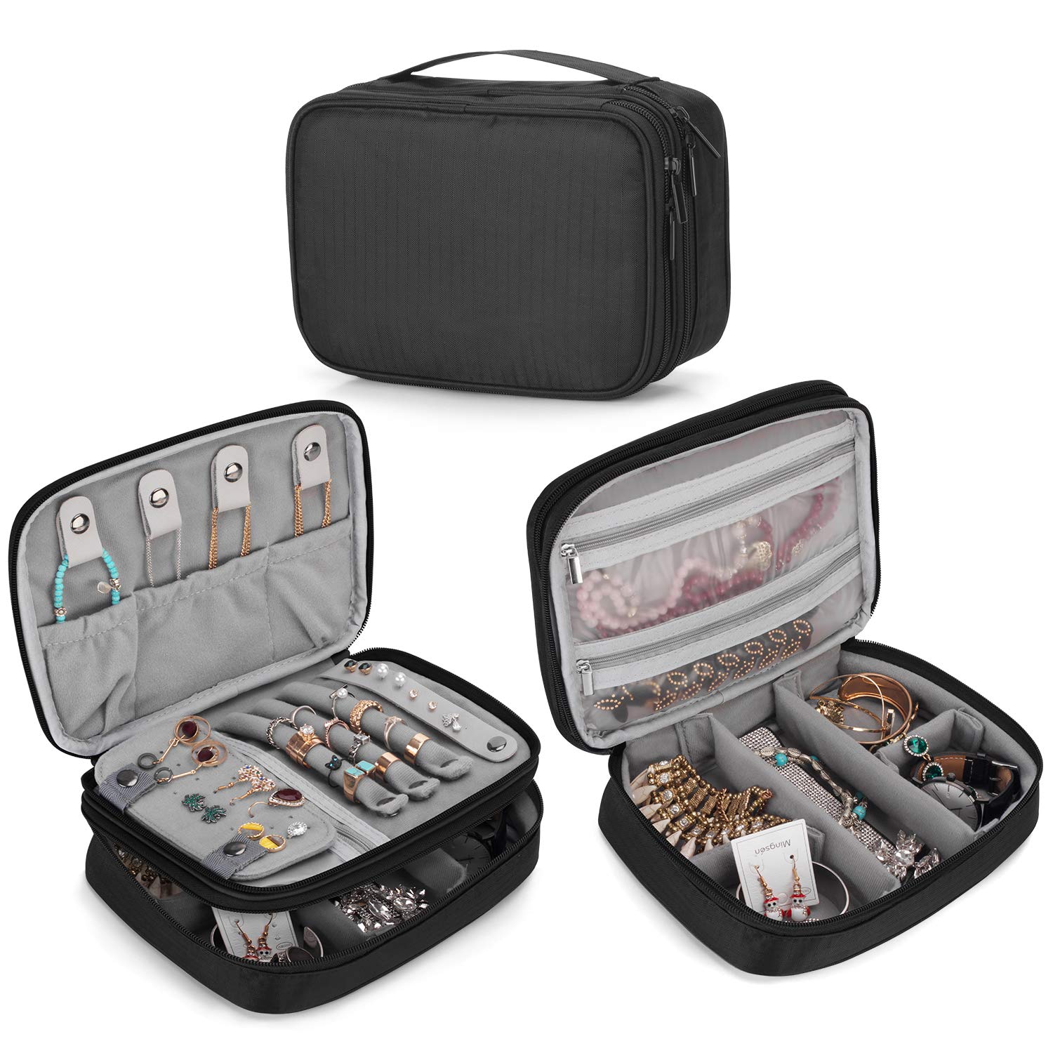 Teamoy Travel Jewelry Organizer Case - Compact High Capacity Storage Bag for Necklaces, Earrings, Rings & Watches | Perfect for Travel, Vacation & Daily Organization (Black)