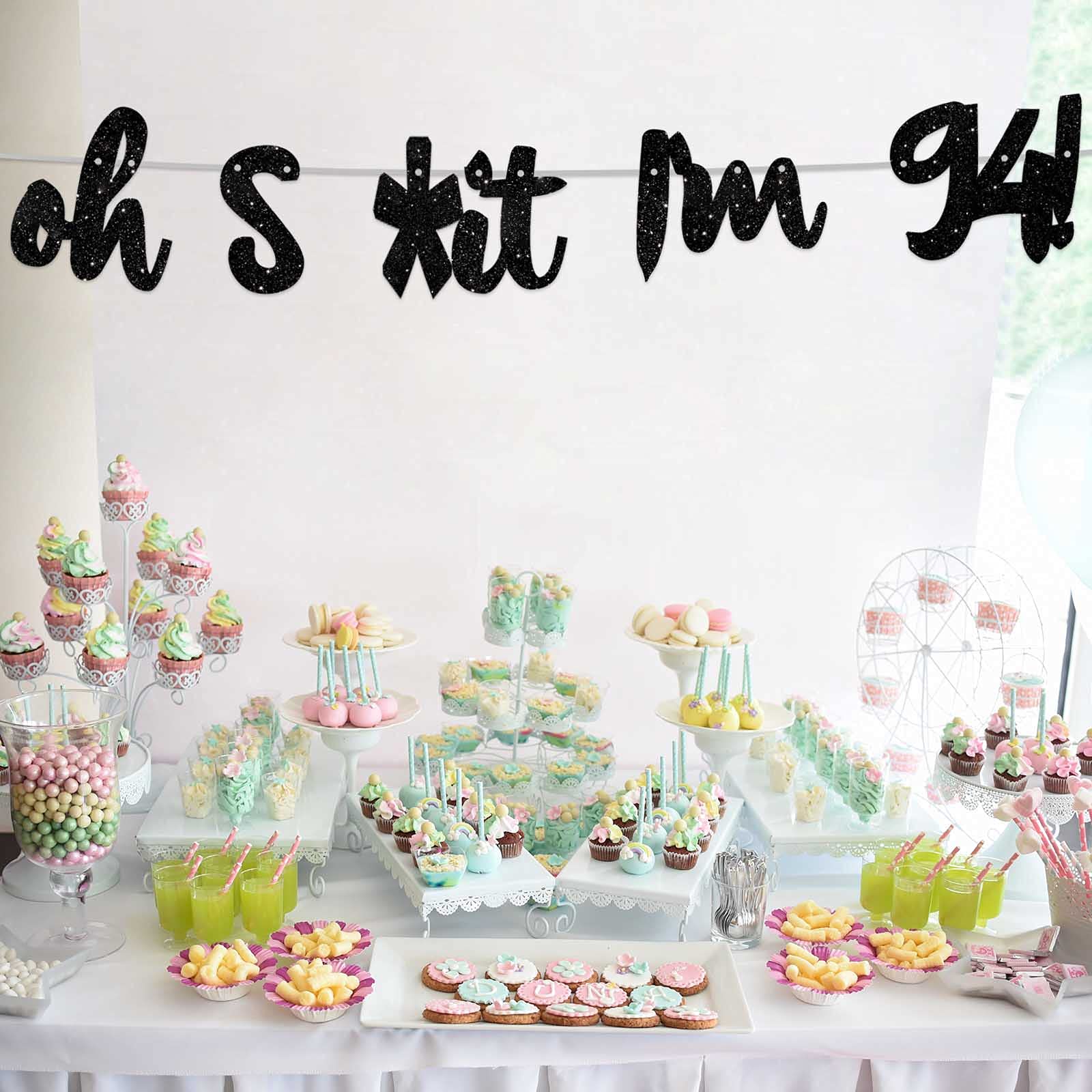 Happy 94th Birthday Banner - Glitter Black 'Oh I'm 94!' Backdrop for 94th Birthday Party Decorations - Photo Studio Props, Flags & Party Supplies for Men & Women - Perfect for Birthday Celebrations, Photo Booths & Milestone Decor