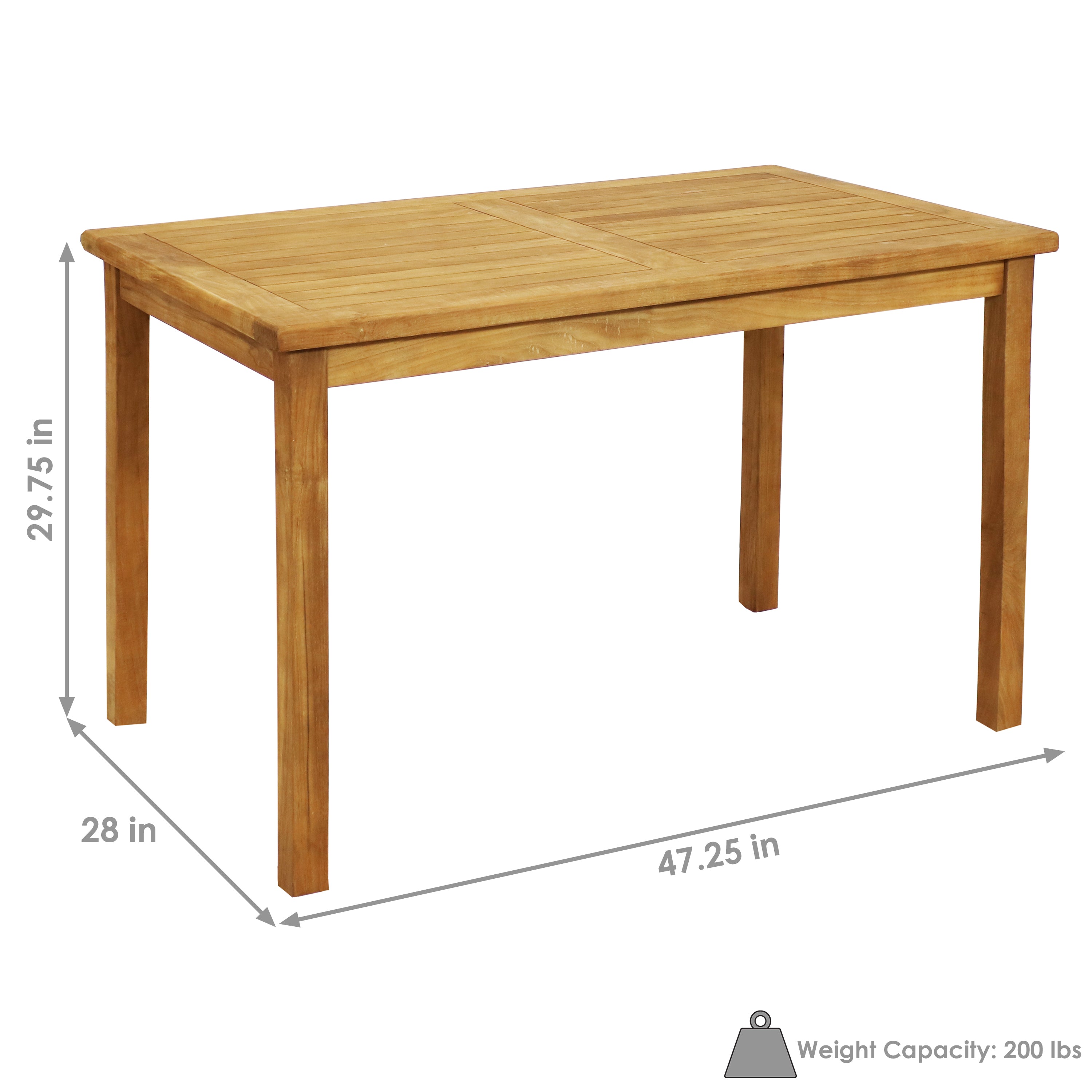 Sunnydaze Teak Rectangle Outdoor Dining Table - Stain Finish, 47