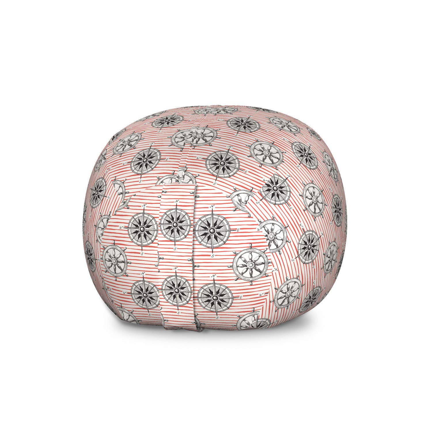 Ambesonne Nautical Toy Storage Bag Chair - Ocean Theme with Hand-Drawn Ship Steering Wheel & Sea Compass Pattern - Pink Multicolor Large Washable Stuffed Animal Organizer | Perfect for Kids' Room, Playroom & Beach Toy Storage