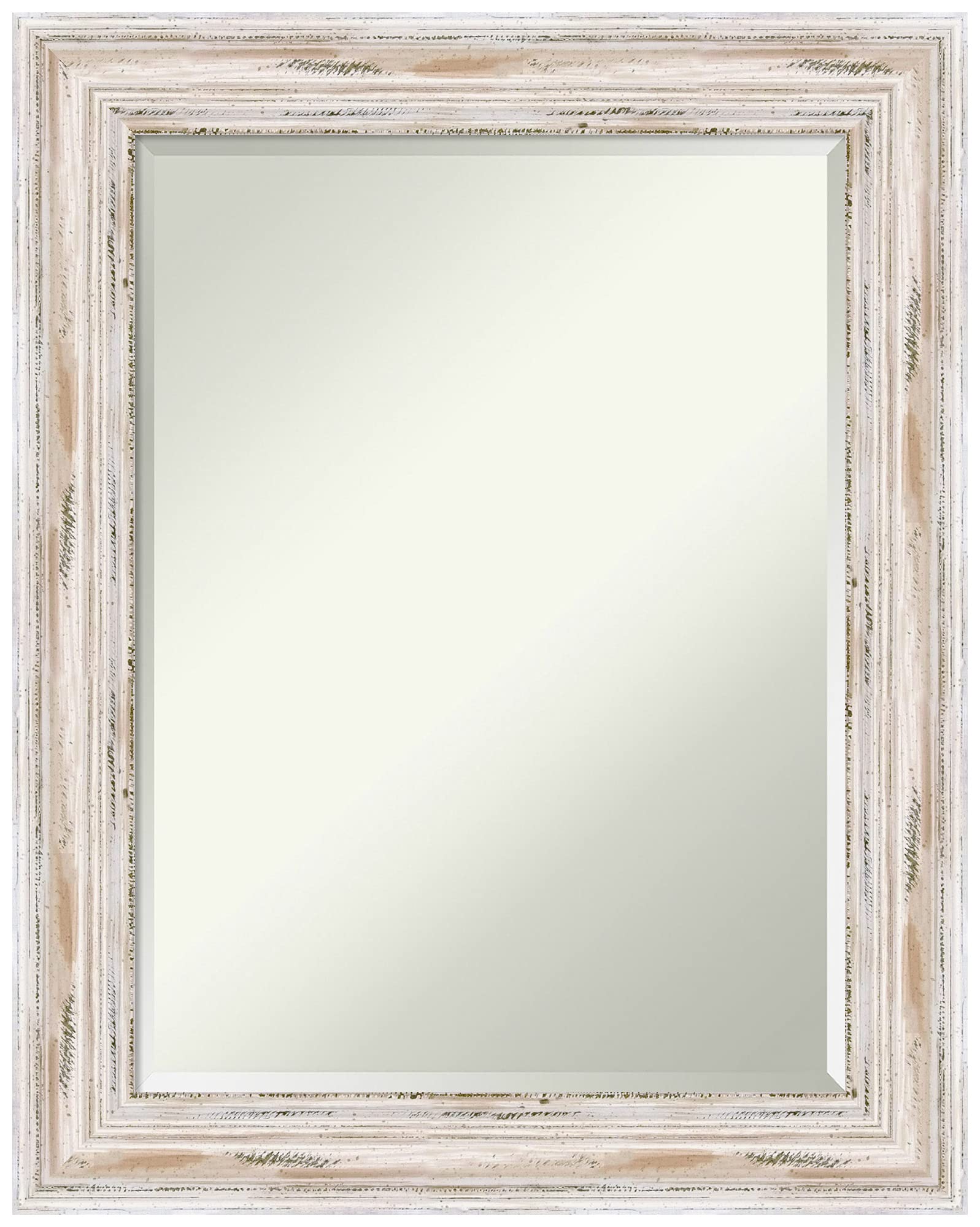 Amanti Art White Wash Rectangle Wall Mirror 29x23 Inches - Coastal Wood Frame with Beveled Edge - Hangs Horizontally or Vertically - Perfect for Bathroom, Living Room & Bedroom Decor - Elegant Wall Decor for Coastal, Farmhouse & Modern Home Styles