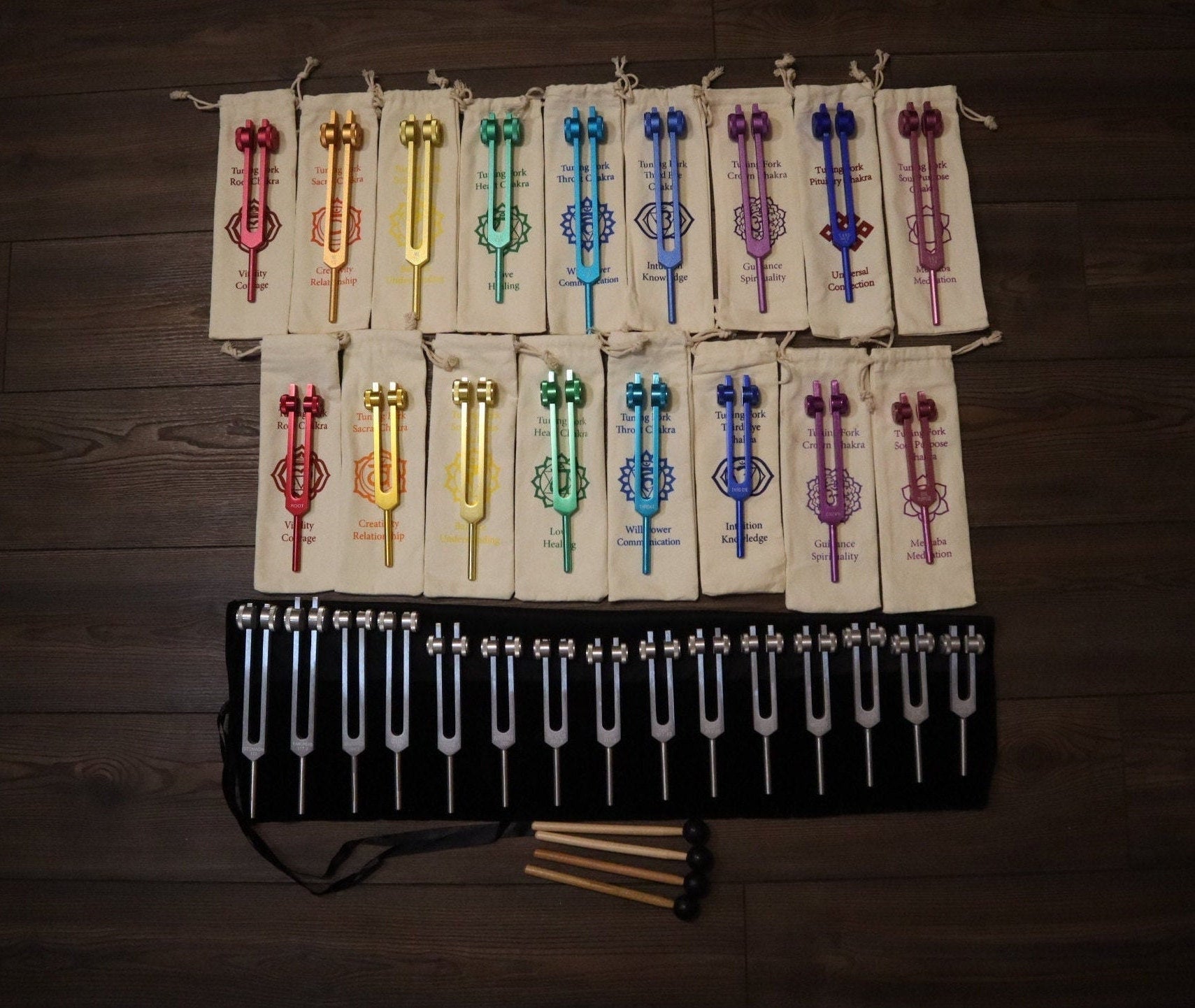 34pc Solfeggio, Human Biology & Chakra Tuning Fork Set - Precision Tuned .25 for Biofield Therapy & Energy Healing - Perfect for Sound Healing, Meditation & Holistic Wellness Practices