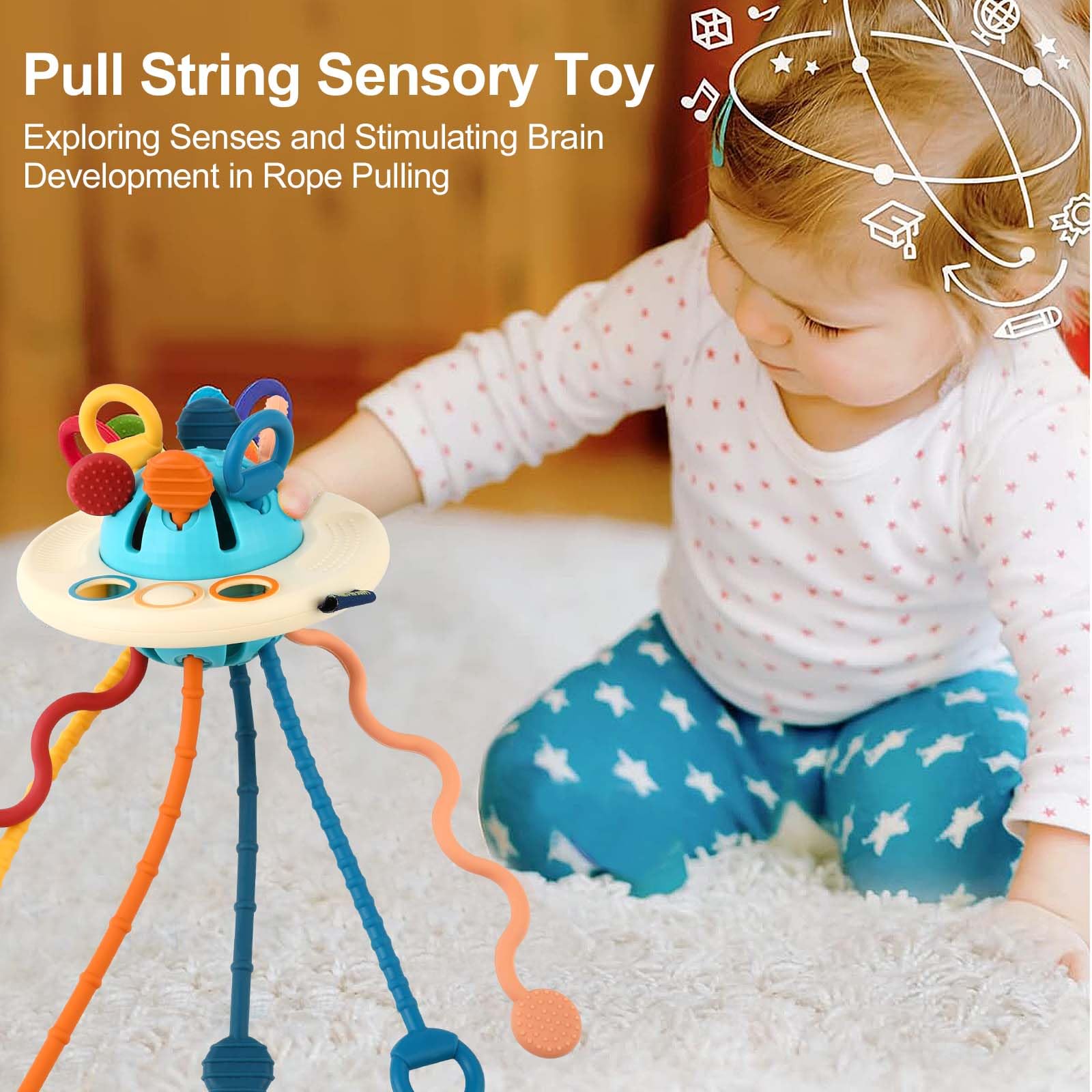 Montessori Baby Teething Toy - Silicone Pull String Sensory Toy for 6-18 Months | Soothing Gum Relief for Boys & Girls