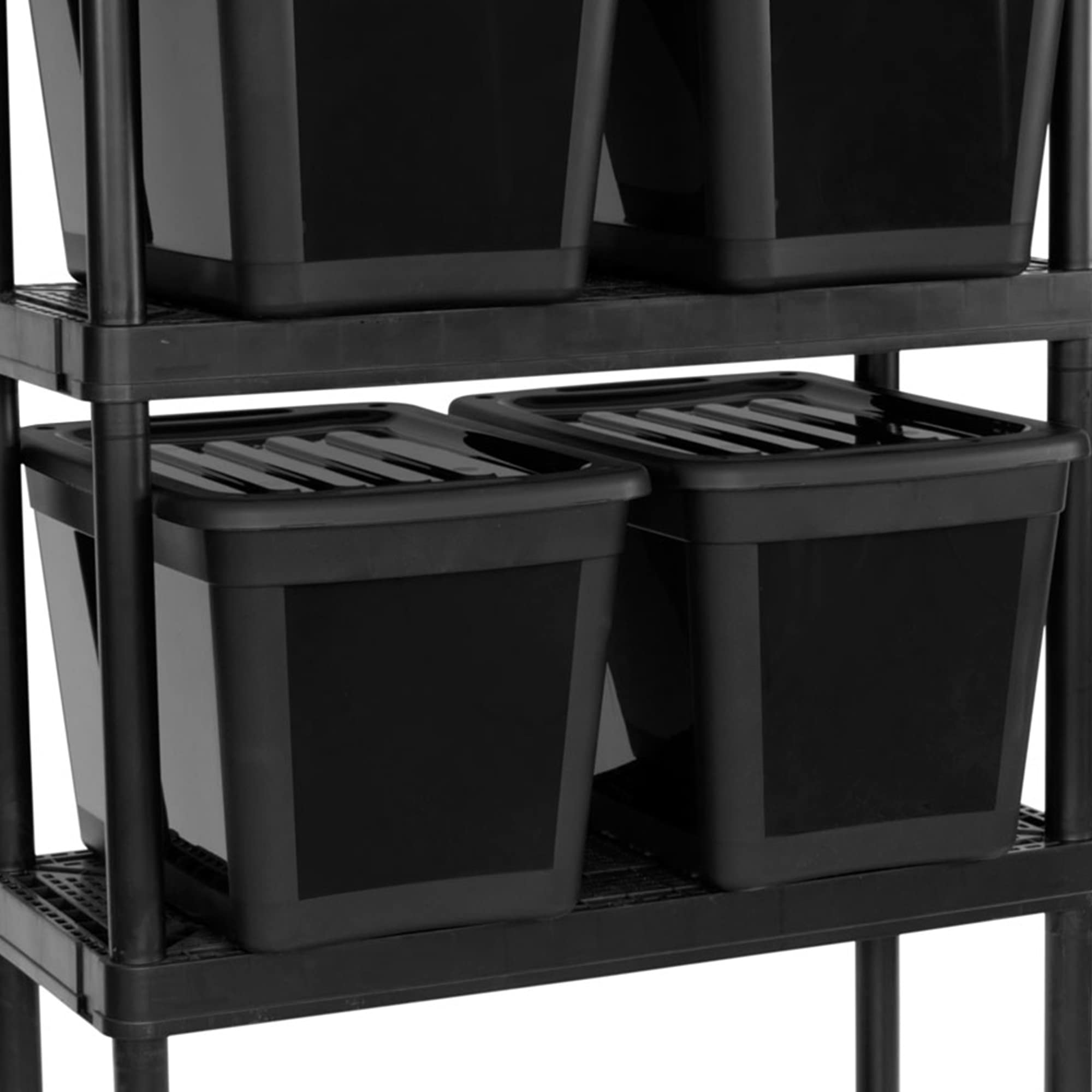 Gracious Living 4-Shelf Black Ventilated Storage Shelving Unit with 10-Gallon Bins & Lids - Medium Duty Organizer System for Garage, Closet & Home Organization