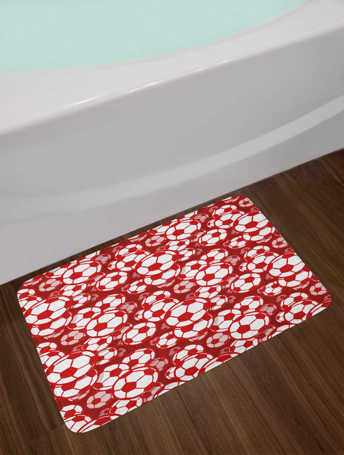 Ambesonne Non-Slip Football Bath Mat - Soccer Ball Design Teamwork Theme, Soft Plush Bathroom Rug 30