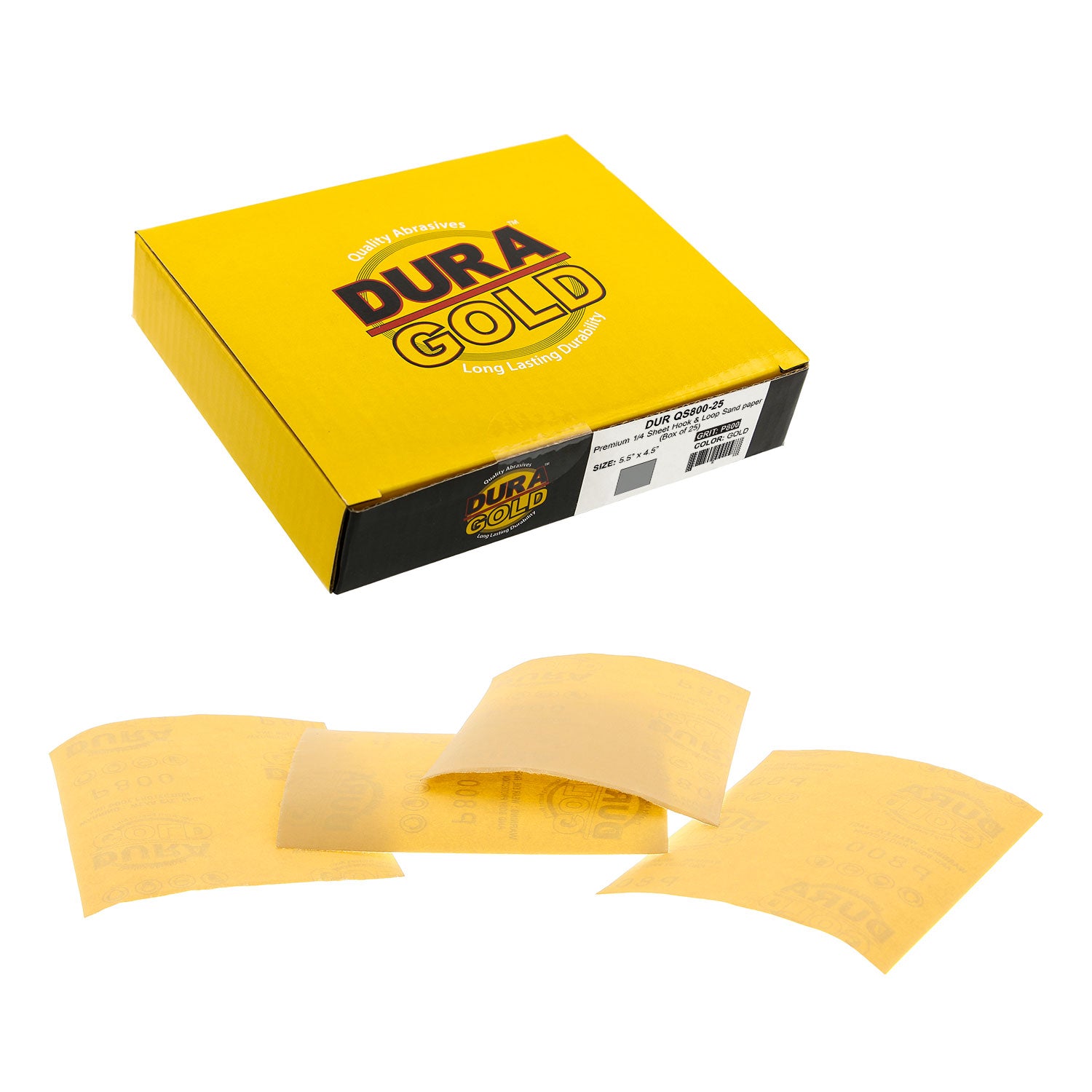 800 Grit 1/4 Sheet Hook & Loop Sandpaper 5.5 x 4.5 Inch - Premium Sanding Sheets for Automotive, Woodworking & DIY Projects - Compatible with Palm Sanders - Box of 25 - Perfect for Smoothing Surfaces & Paint Prep