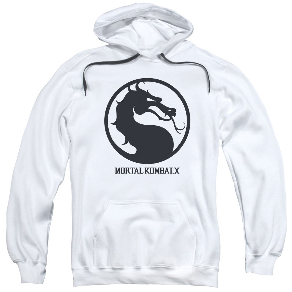Mortal Kombat Men's White Seal Pullover Hoodie - Medium Size | Stylish & Comfortable Gaming Hoodie for Casual Wear, Cosplay & Street Fashion