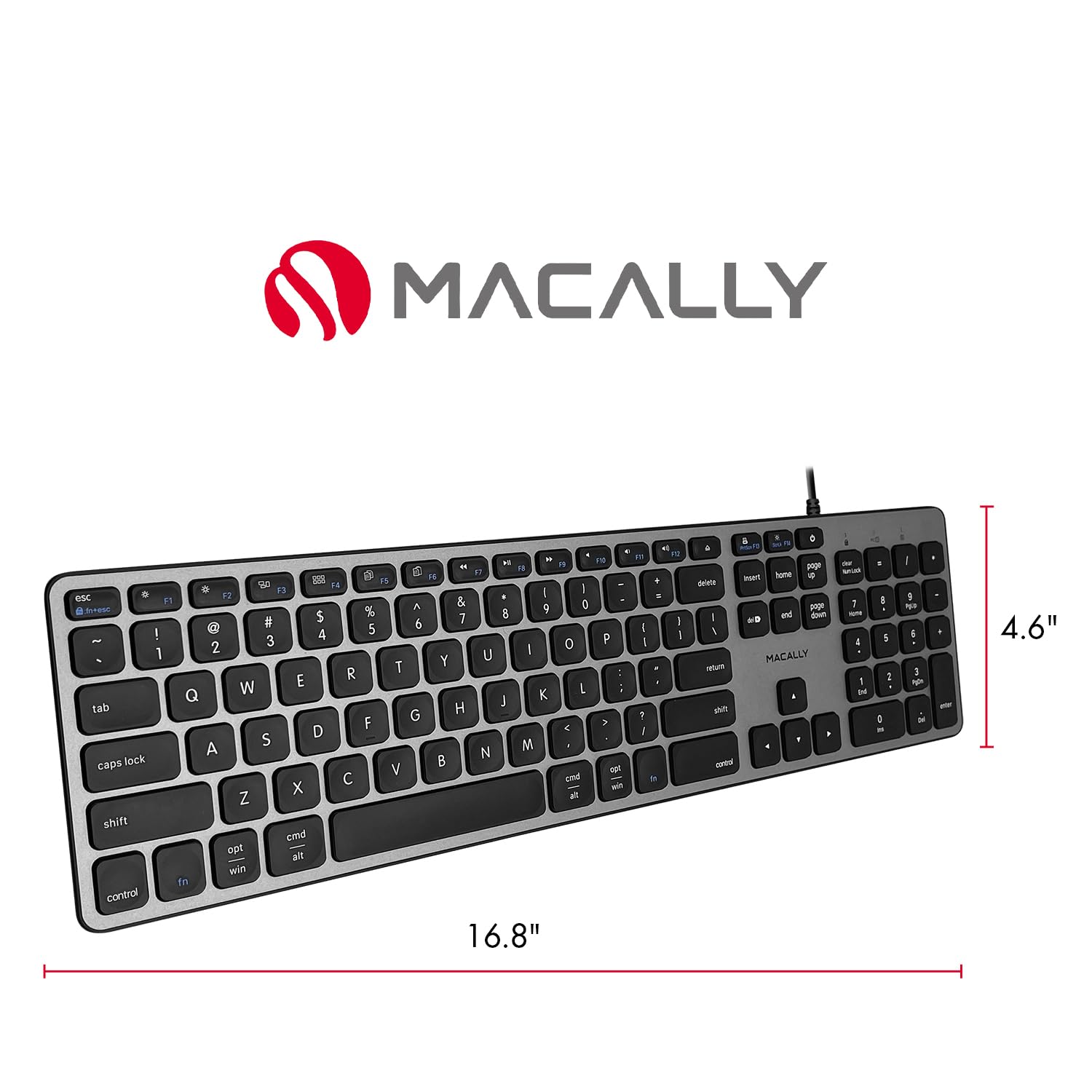**Macally Premium Wired USB-C Keyboard with 3-Port Hub (2x USB-A, 1x USB-C) – Full-Size Mechanical Keyboard for Mac Mini, iMac, MacBook, iPad & PC – Ideal for Home Office, Gaming & Productivity**