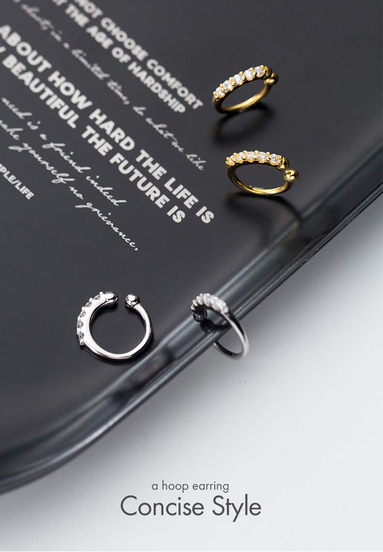 Sterling Silver Small Hoop Earrings - Cartilage Piercing Ear Cuff with CZ Stones | Clip On Earrings for Women | Perfect for Parties, Weddings & Everyday Wear