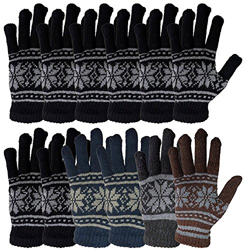 12 Pair Mens Snowflake Gloves