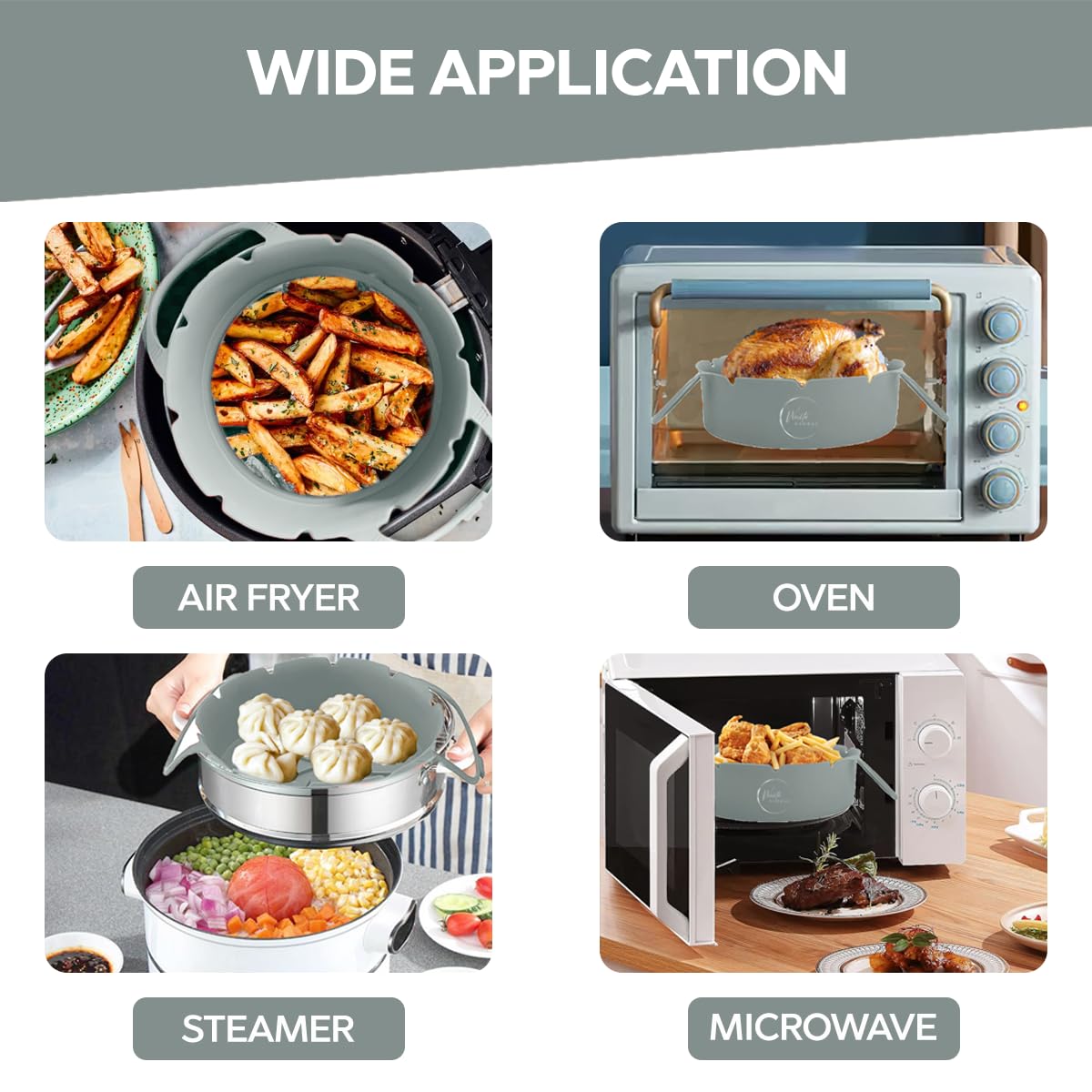**Reusable Silicone Air Fryer Liners (2 Pack, 7-8.6 Inches) & 2 Heat-Resistant Mitts – Non-Stick, Easy Clean, Odor-Free for 2.6-5QT & Large Air Fryers – Perfect for Healthy Cooking & Meal Prep**