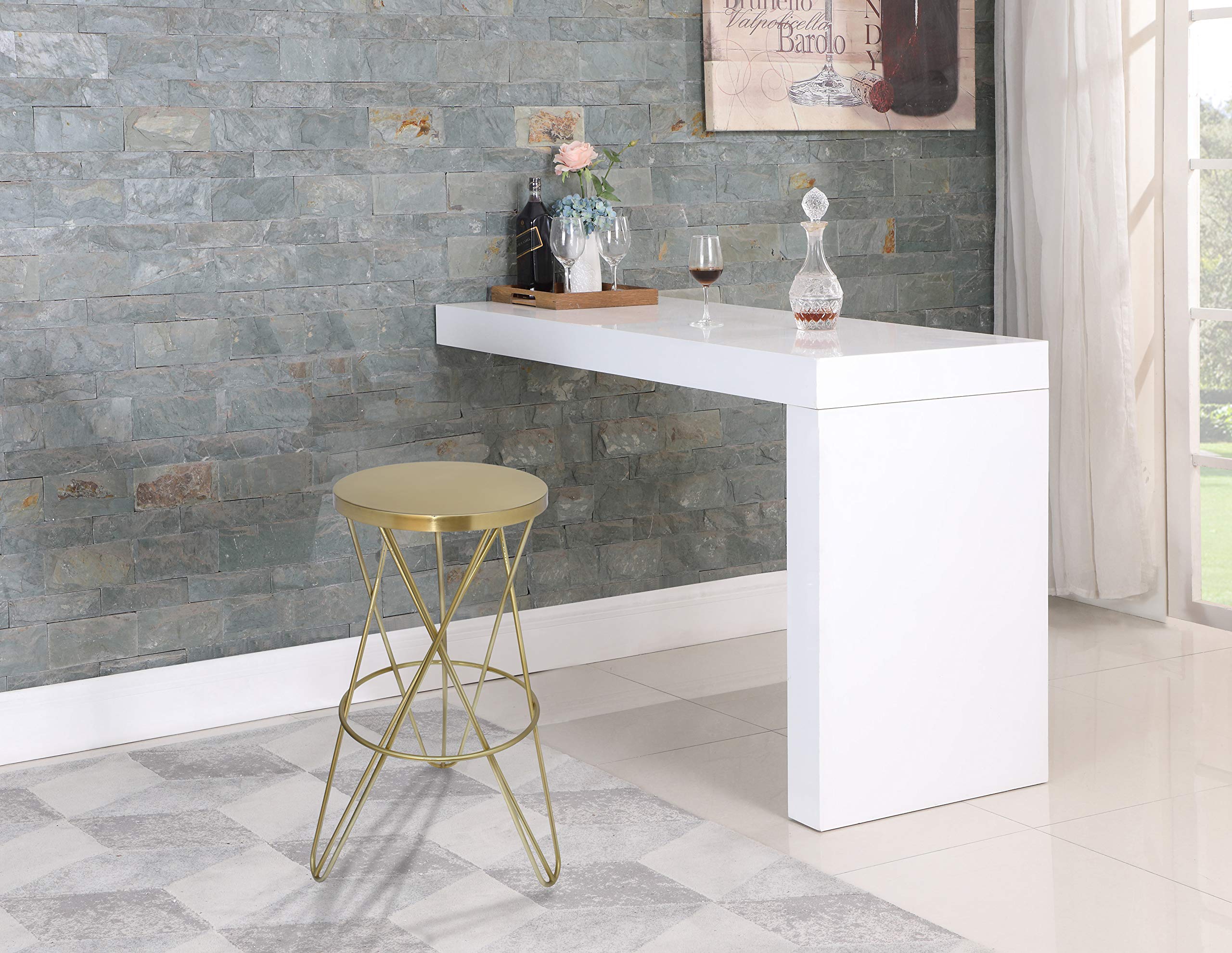 Meridian Furniture 946Gold Mercury Collection - Modern Iron Bar Stool with Brushed Gold Finish | Contemporary Home & Kitchen Bar Seating for Dining Room, Kitchen Island & Pub Counter