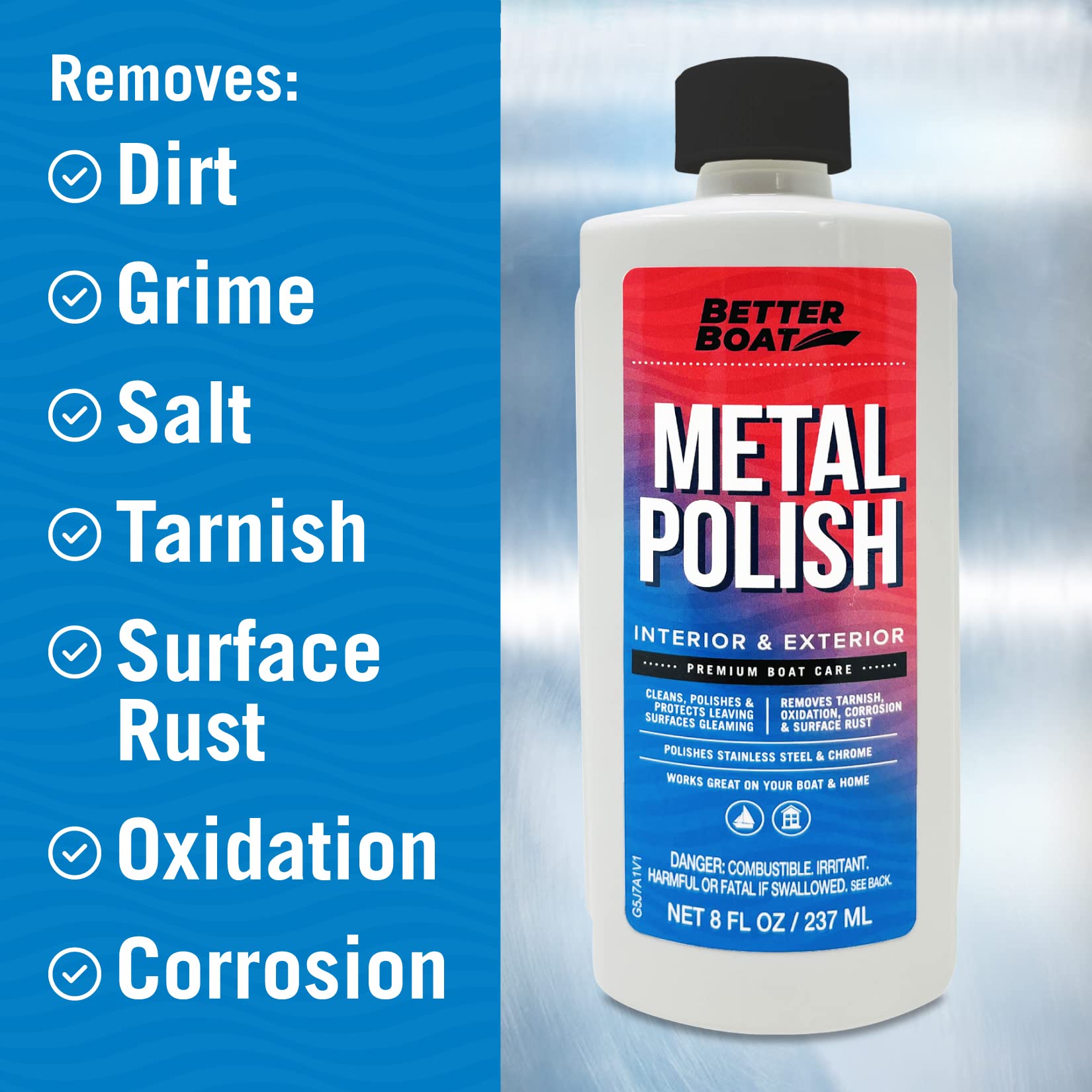Premium Metal Polish Cleaner - Chrome & Marine Grade for Boats, Cars, Aluminum & Stainless Steel | Restores Shine & Protects Surfaces | Ideal for Automotive, Marine & Household Metal Care
