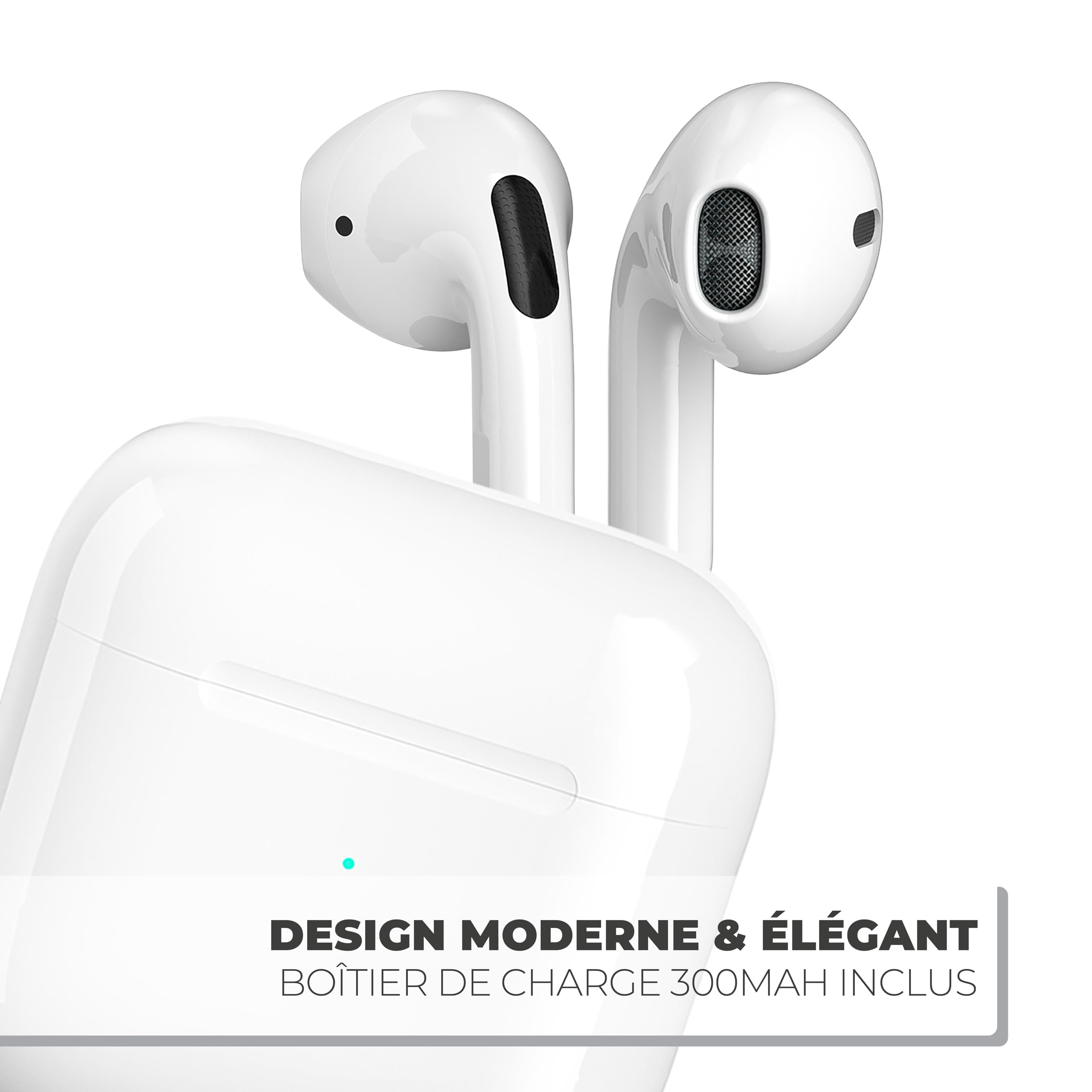 APM 600330 Wireless Bluetooth Headphones with Charging Case - Stereo Sound Earbuds, Noise Cancelling, Soft Silicone Ear Tips - Compatible with iPhone, Android, PC, Tablet - Perfect for Workouts, Commuting & Travel (White)