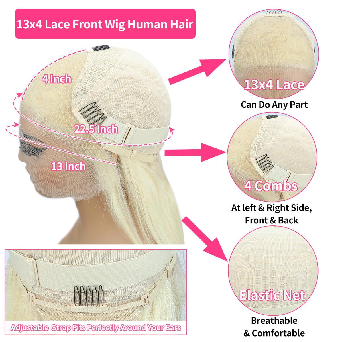 613 Blonde Human Hair Wig 30 Inch Straight HD Lace Front Wig - 180% Density 13x4 Lace Frontal with Baby Hair & Pre-Plucked Hairline | Glueless Wear for Daily Use, Cosplay, Parties & Special Occasions