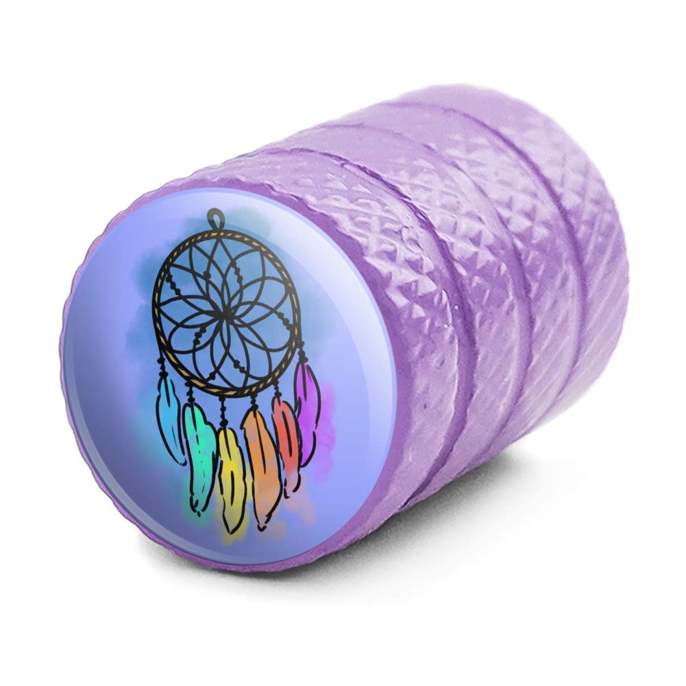 Dream Catcher with Rainbow Feathers - Watercolor Sketch Tire Rim Wheel Aluminum Valve Stem Caps - Perfect for Car Enthusiasts & Custom Vehicle Accessories